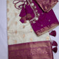 Cream Pink Semi Gadwal Saree