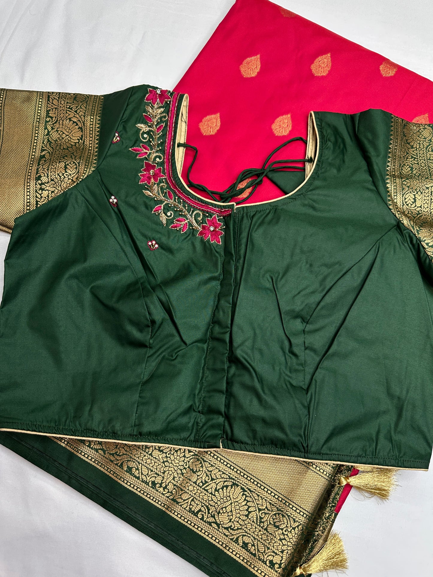 Pink Green Traditional Semi Gadwal Saree