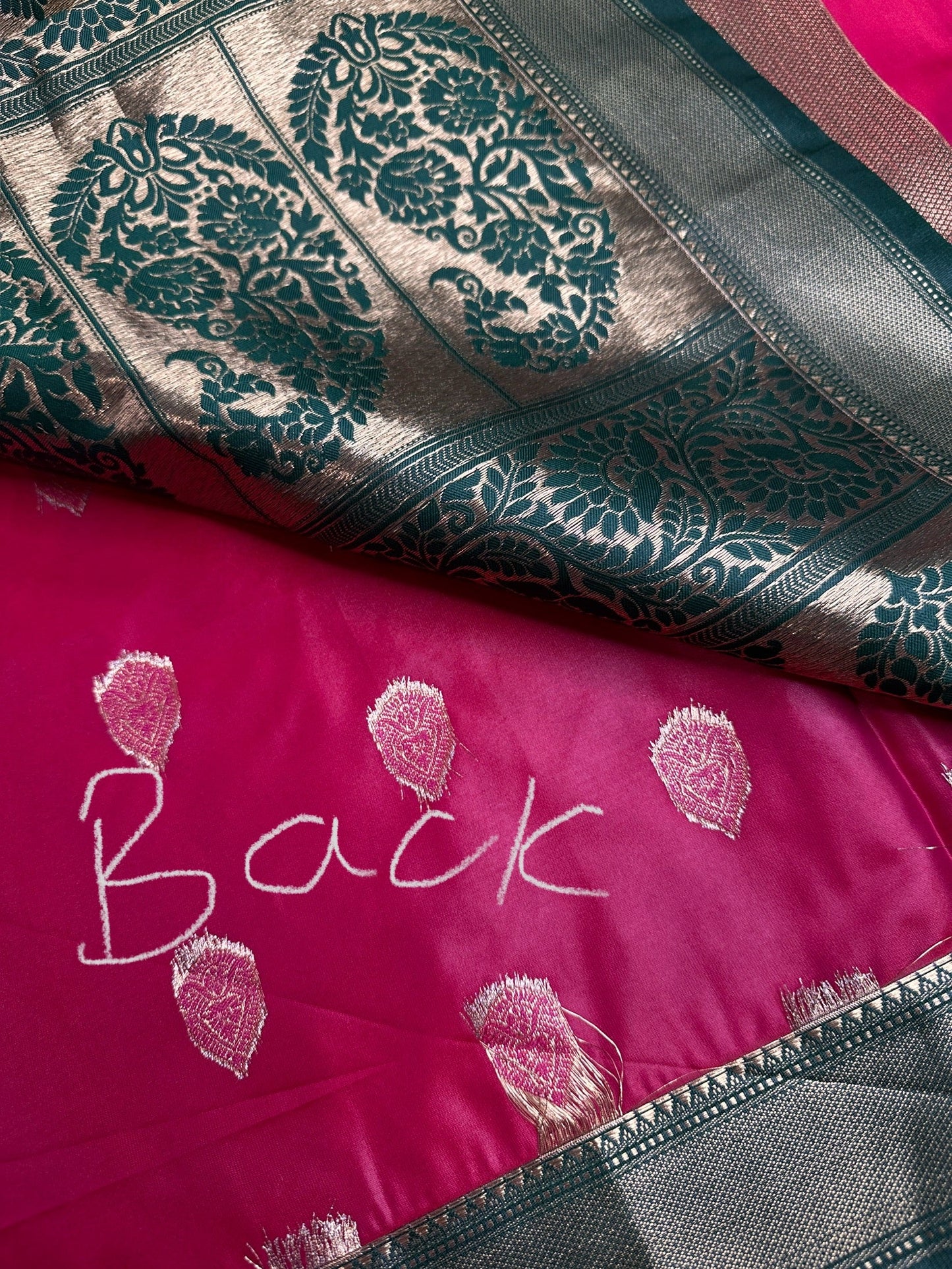 Pink Green Traditional Semi Gadwal Saree