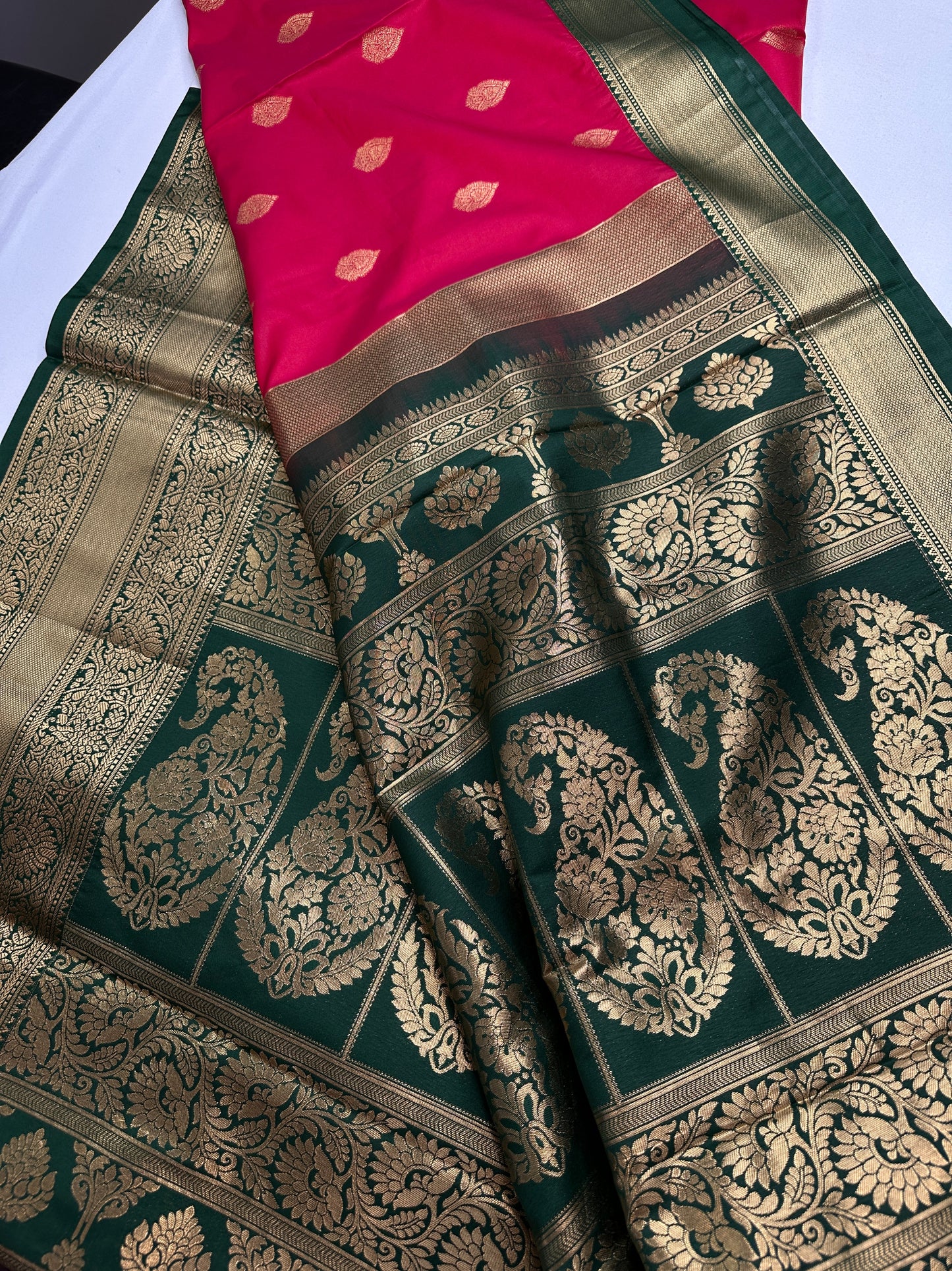 Pink Green Traditional Semi Gadwal Saree