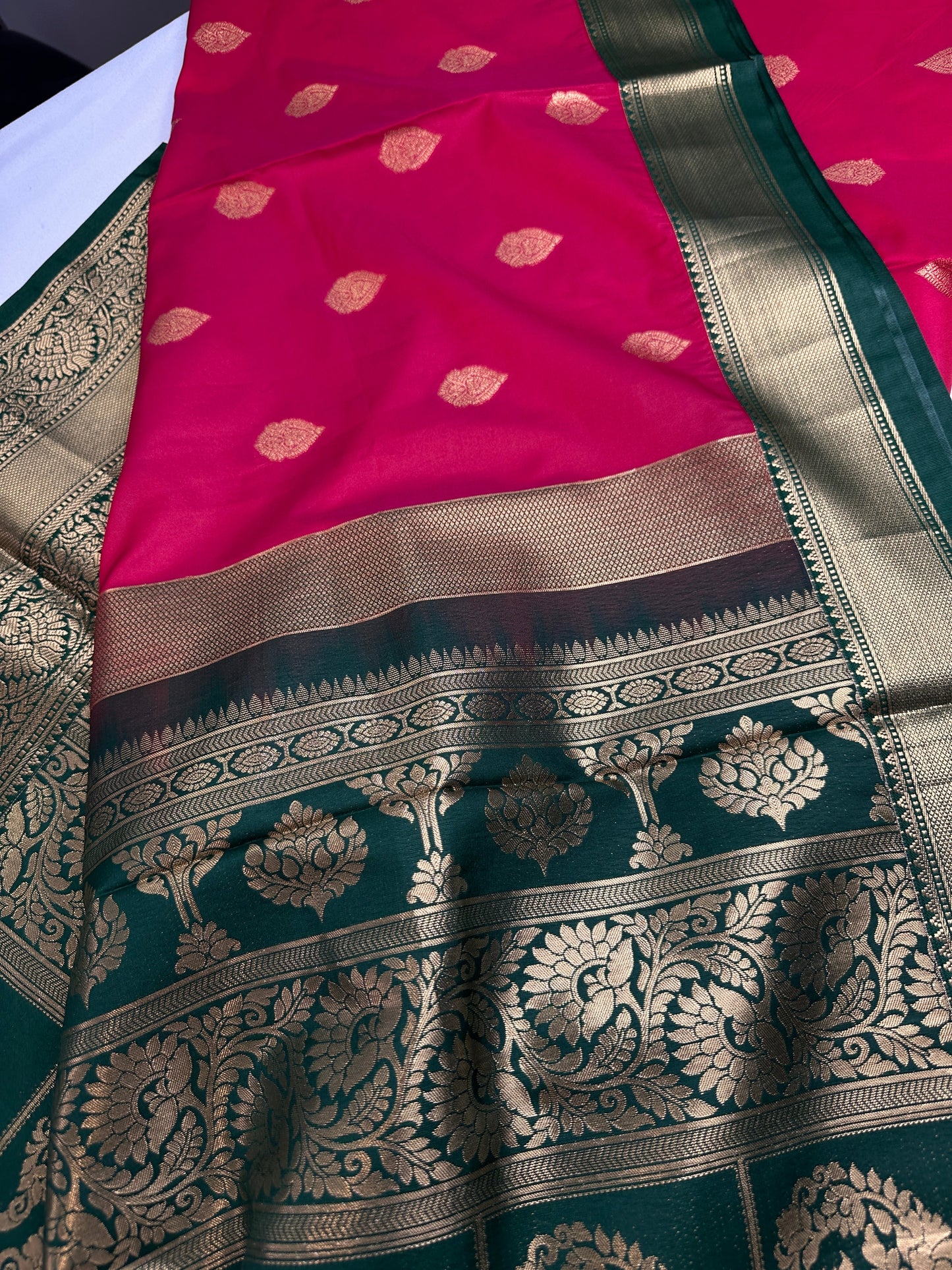 Pink Green Traditional Semi Gadwal Saree