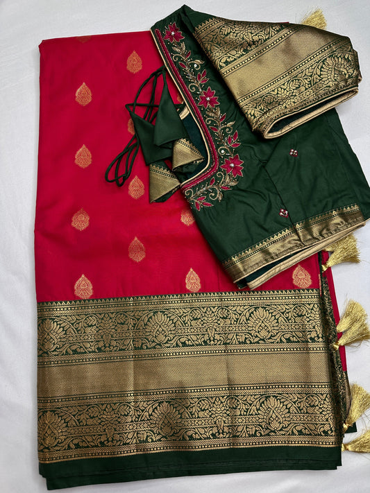 Pink Green Traditional Semi Gadwal Saree