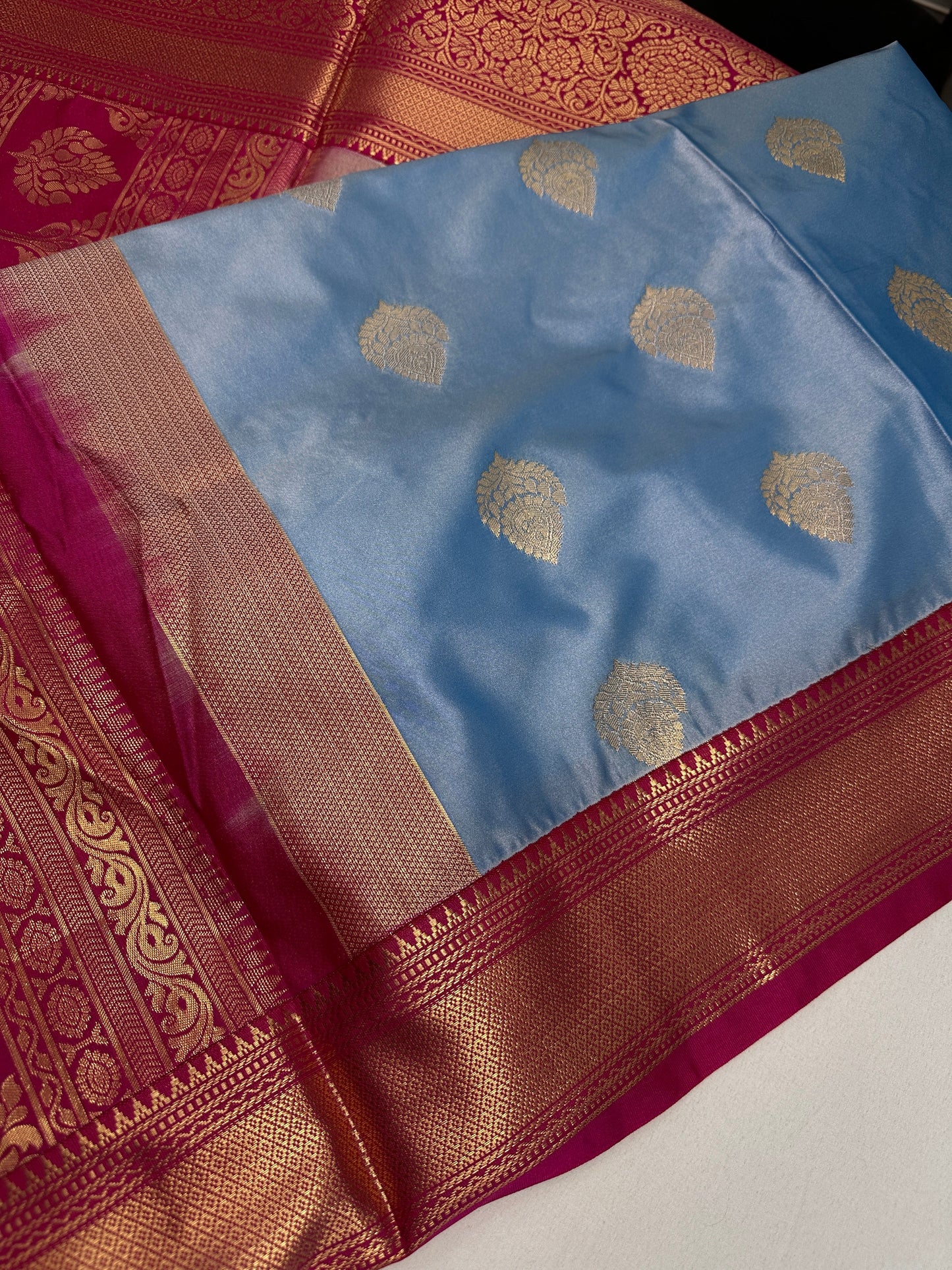 Blue Pink Traditional Semi Gadwal Saree