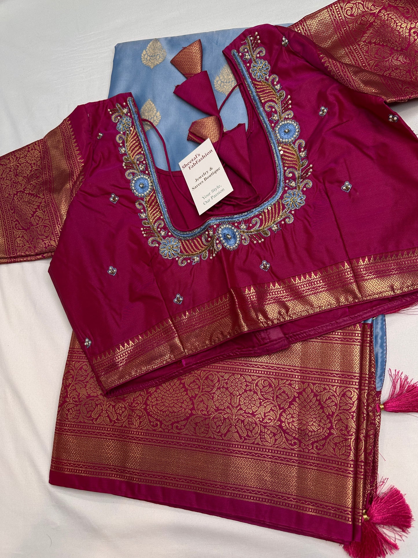 Blue Pink Traditional Semi Gadwal Saree