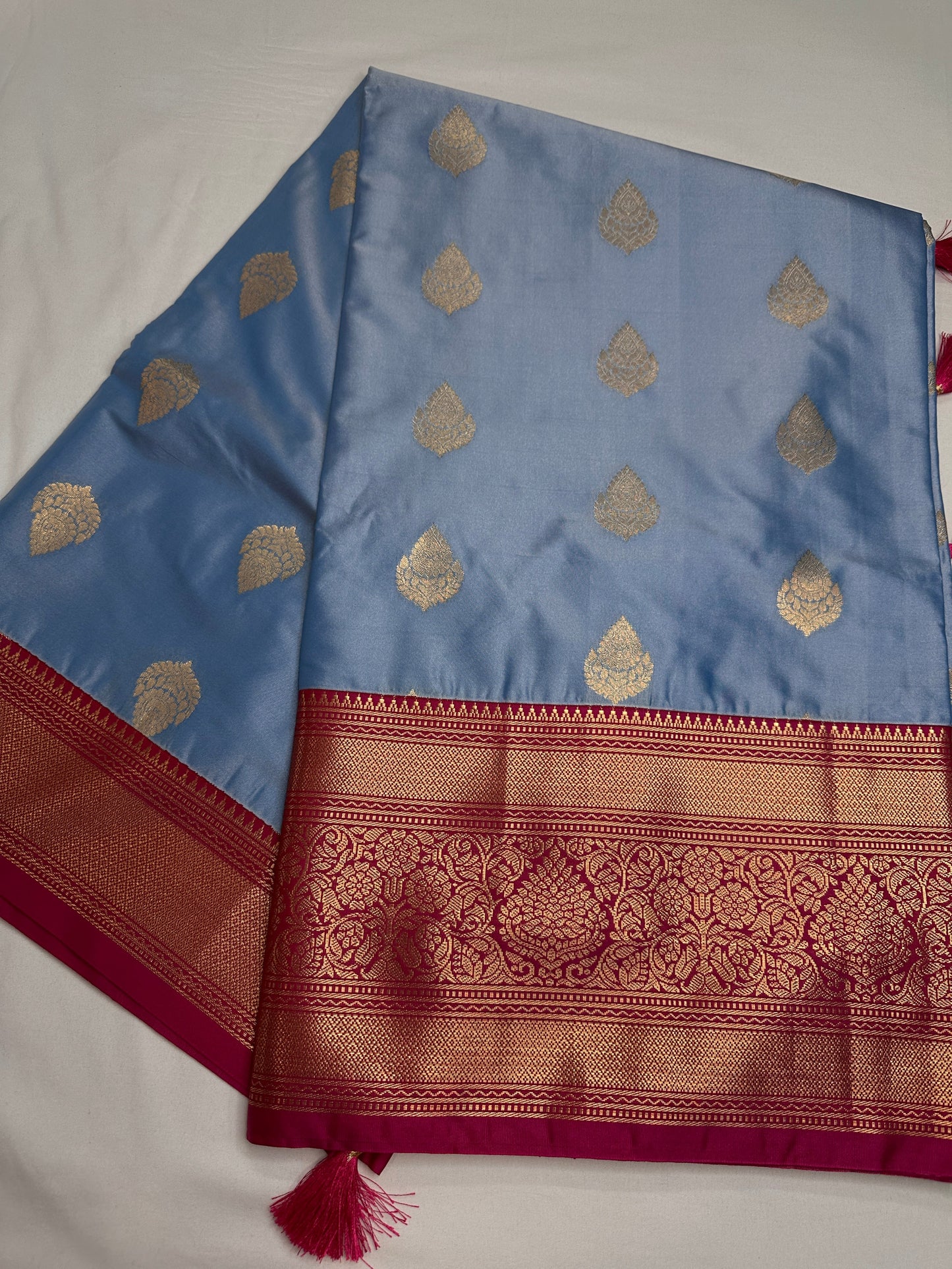 Blue Pink Traditional Semi Gadwal Saree