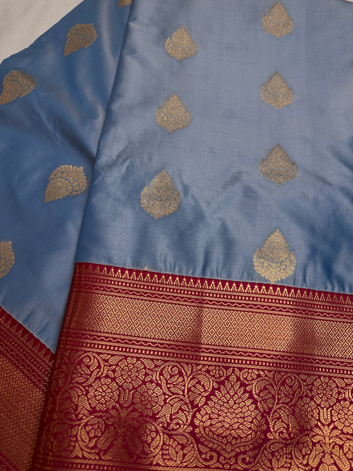 Blue Pink Traditional Semi Gadwal Saree