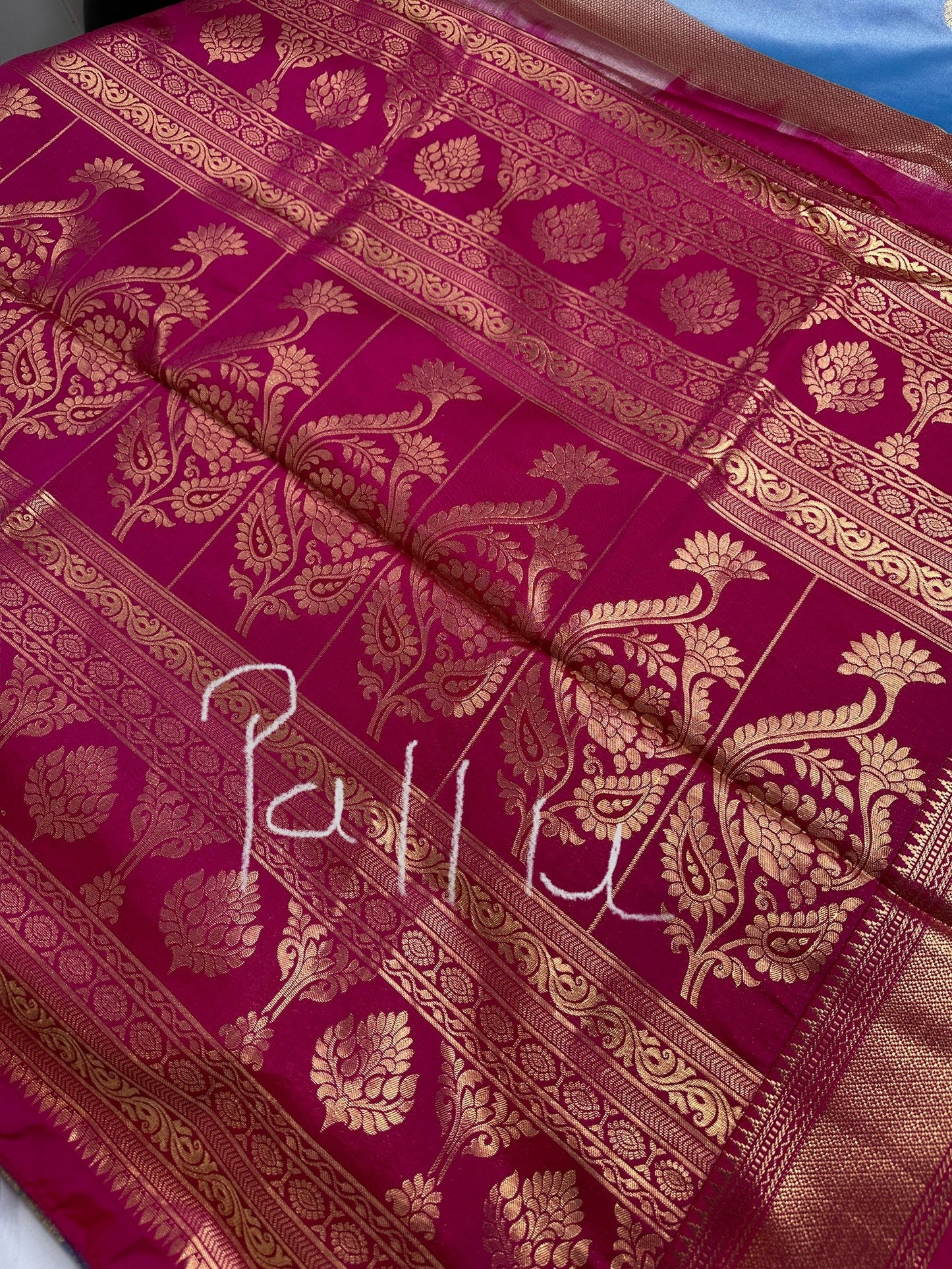 Blue Pink Traditional Semi Gadwal Saree