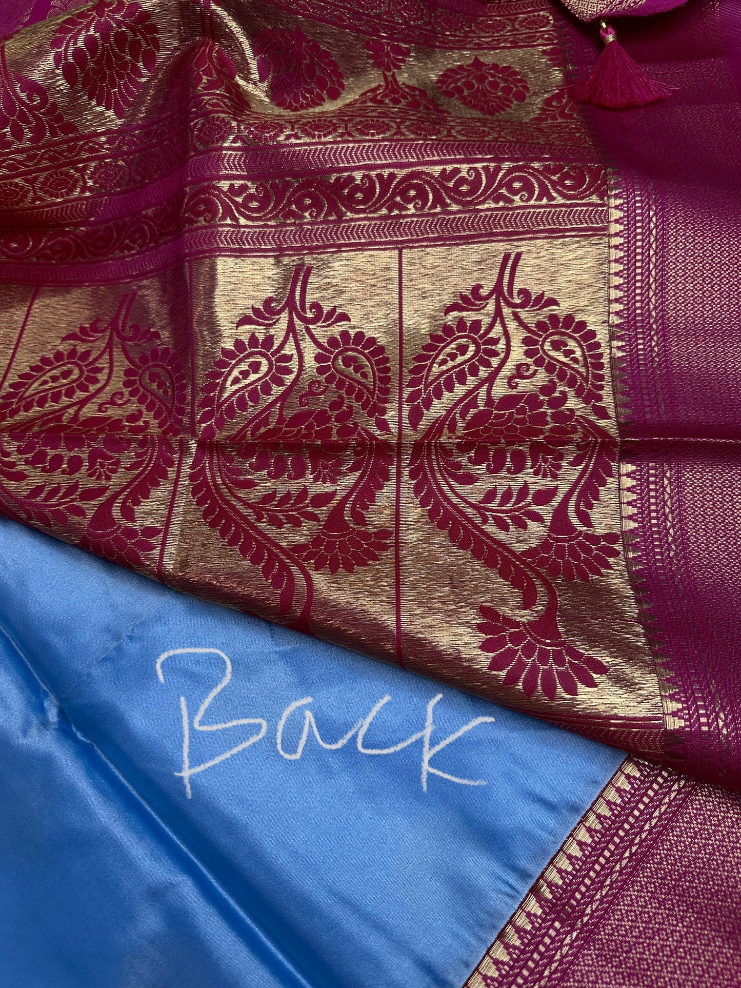 Blue Pink Traditional Semi Gadwal Saree