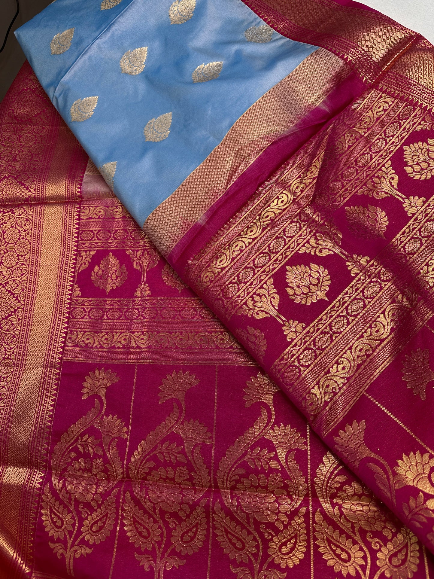 Blue Pink Traditional Semi Gadwal Saree