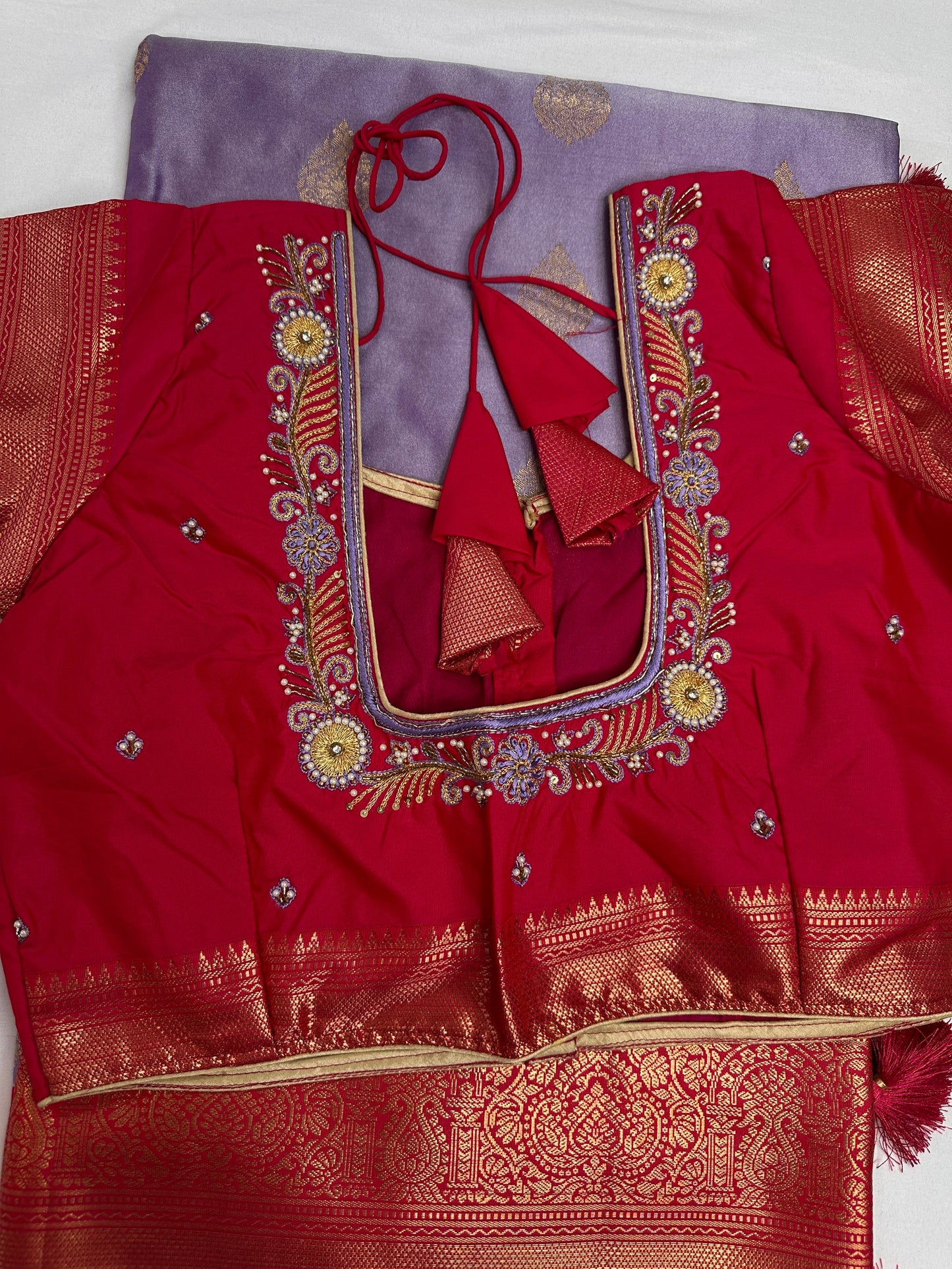 Lavender Pink Traditional Semi Gadwal Saree
