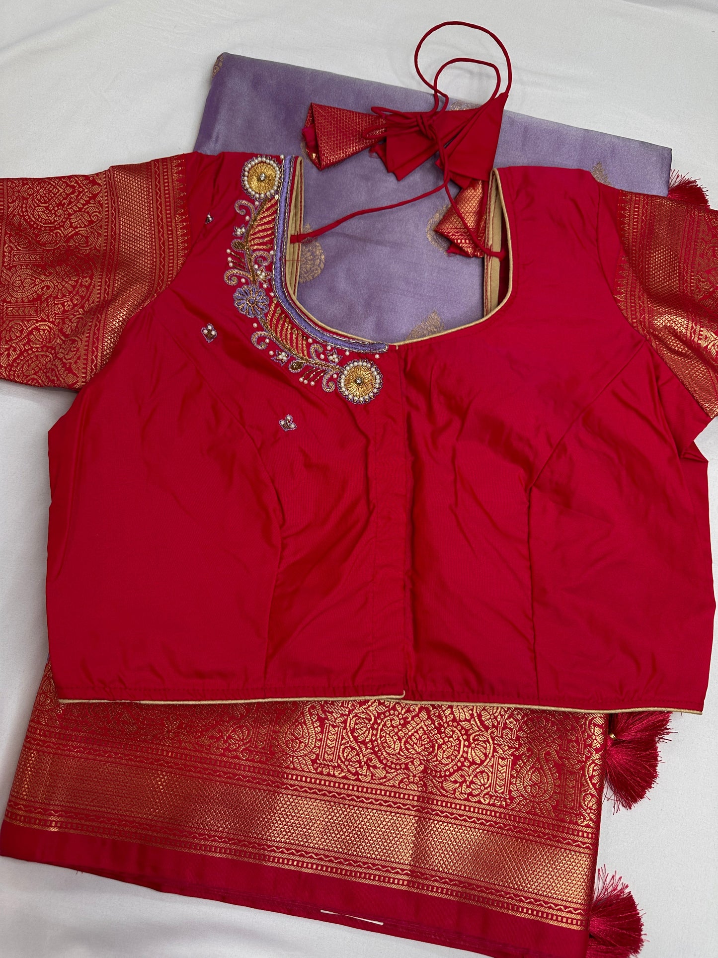 Lavender Pink Traditional Semi Gadwal Saree