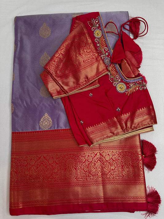 Lavender Pink Traditional Semi Gadwal Saree
