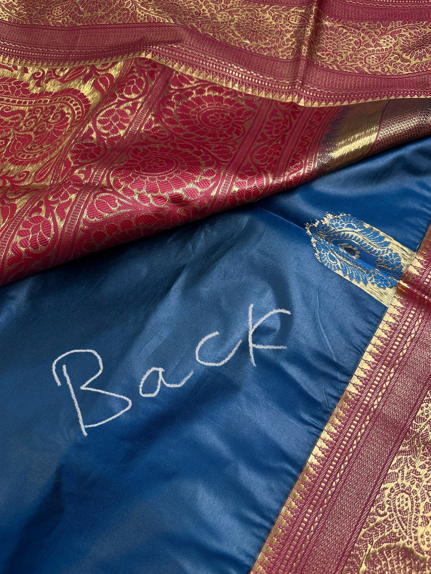 Blue Maroon Traditional Semi Gadwal Saree