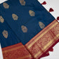 Blue Maroon Traditional Semi Gadwal Saree