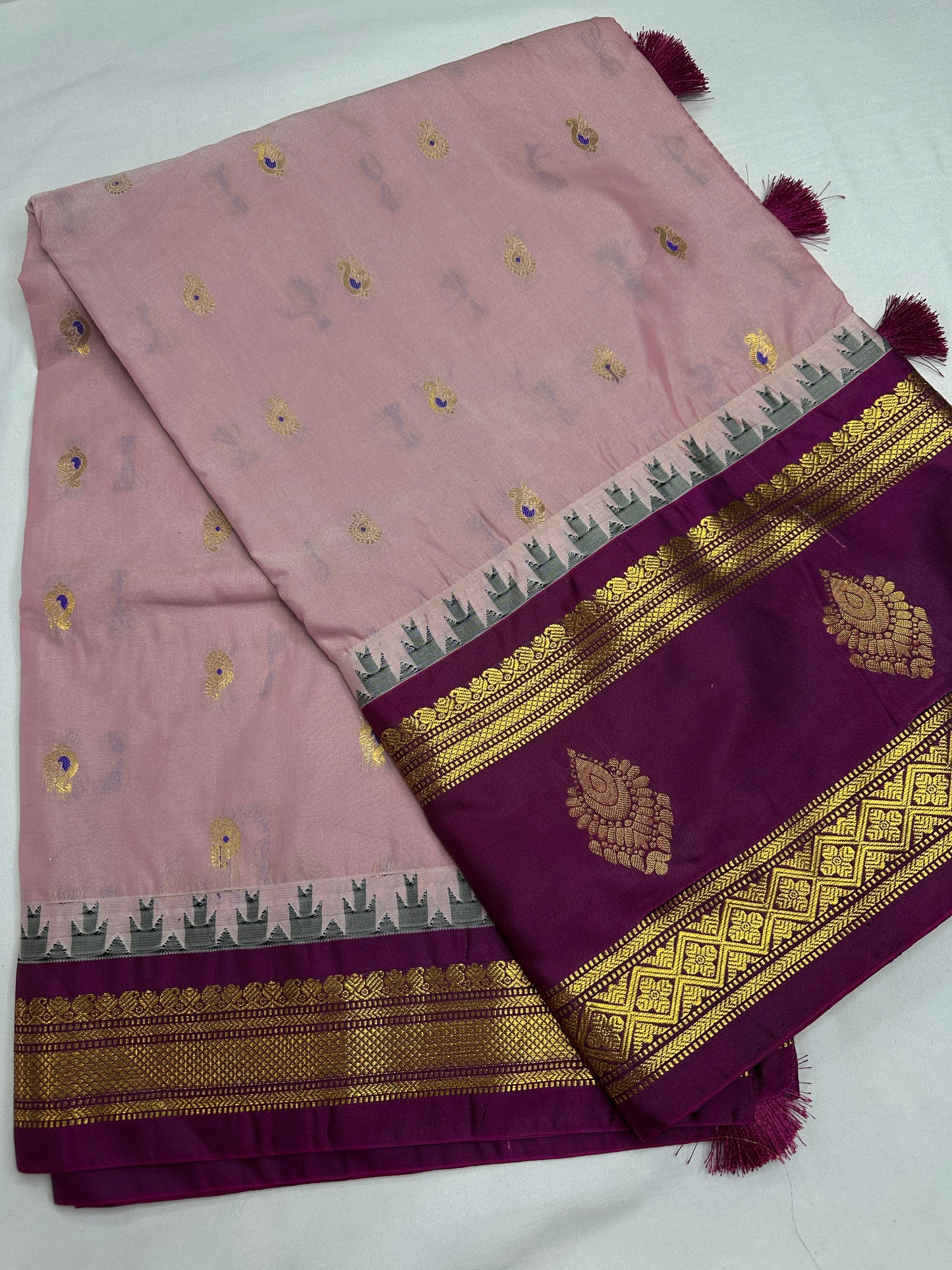 Pink Traditional Semi Gadwal Saree