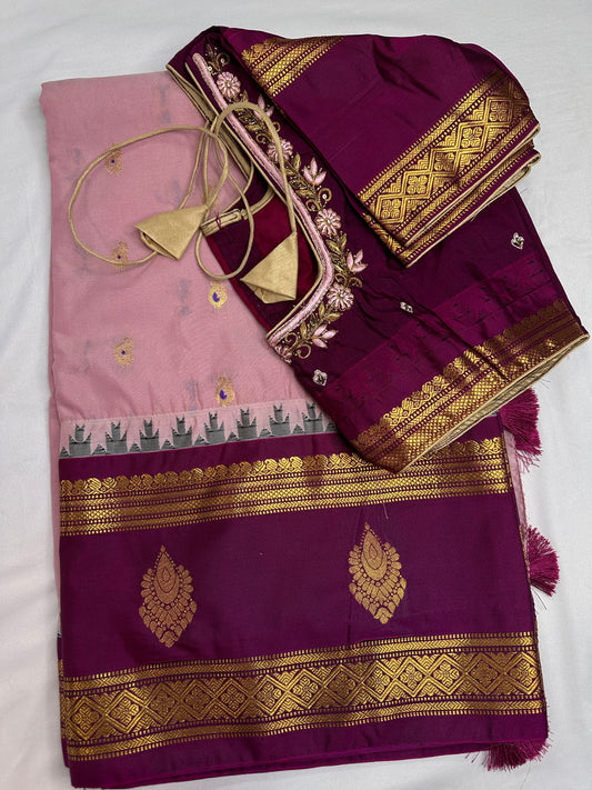 Pink Traditional Semi Gadwal Saree