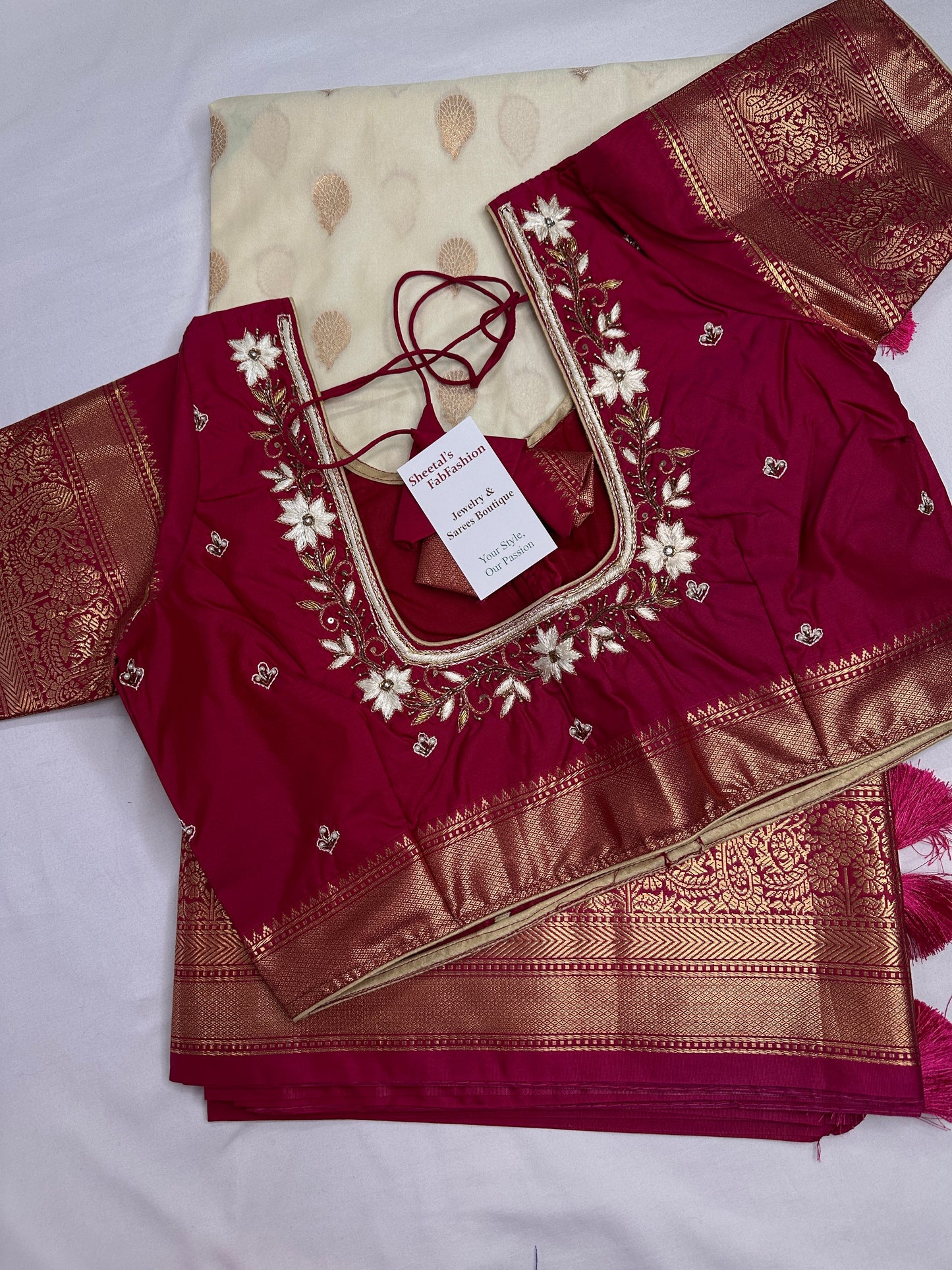 Cream Pink Semi Gadwal Saree
