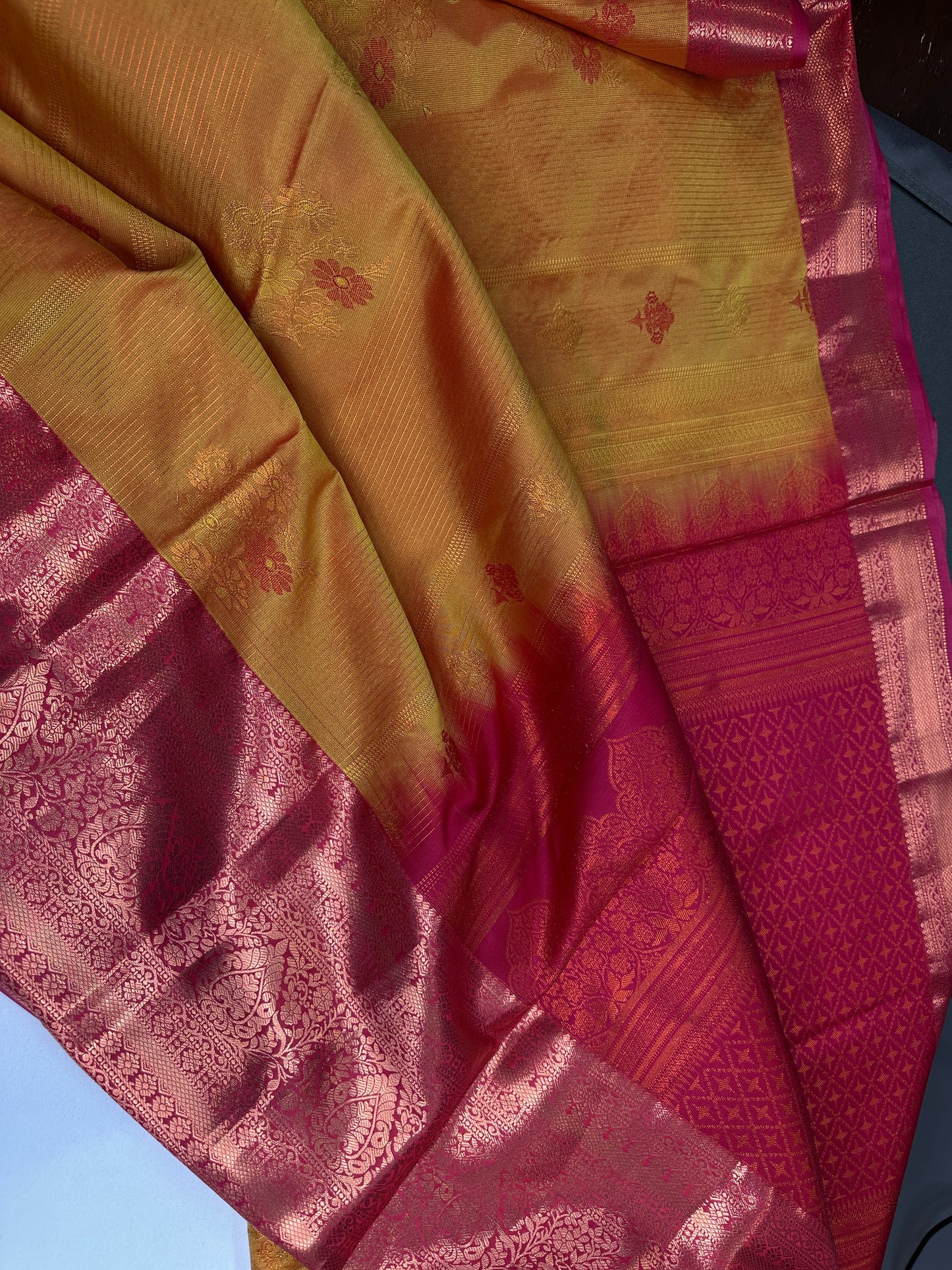 Vintage Orange  Pink Soft Silk Saree