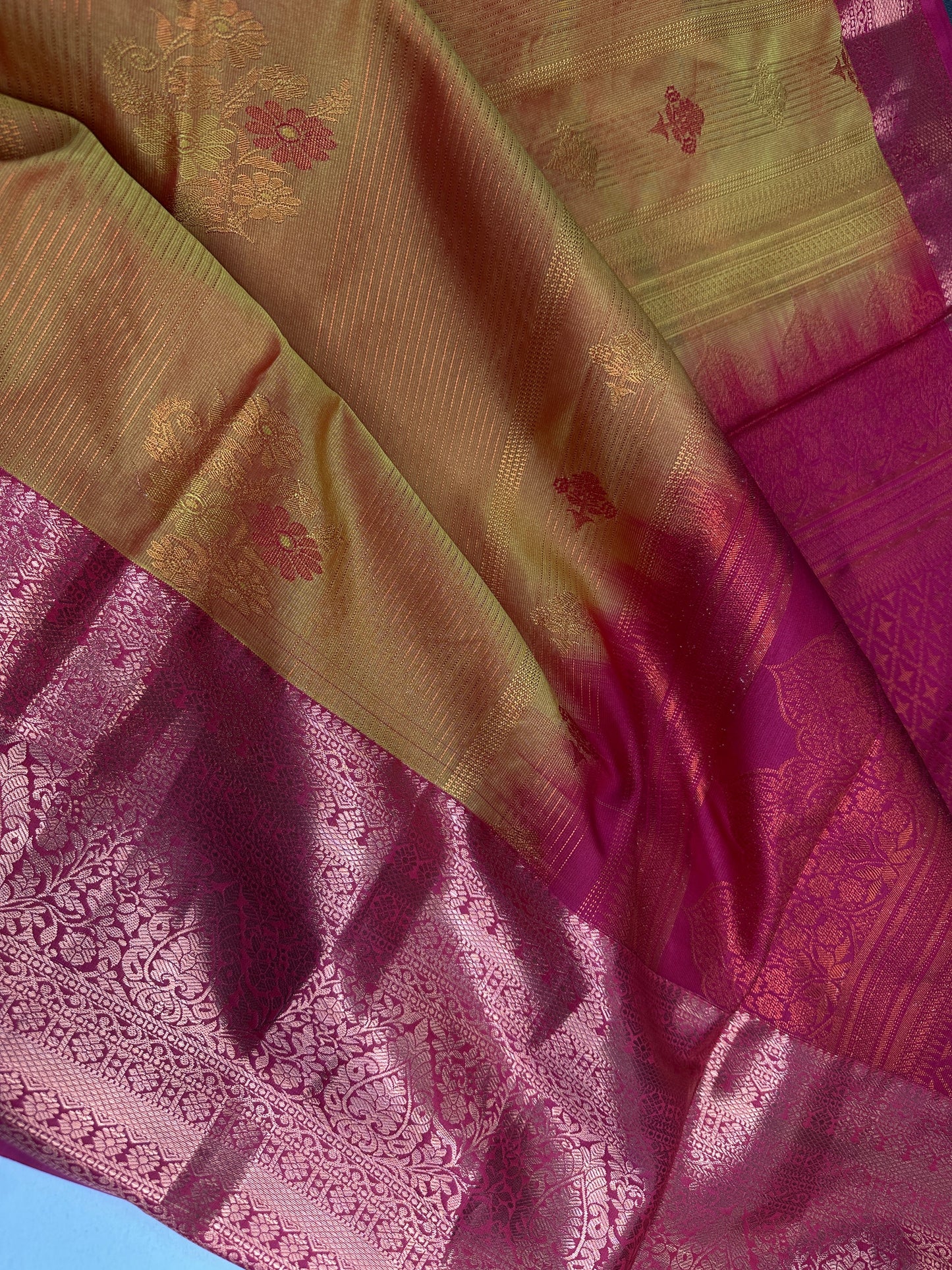 Vintage Orange  Pink Soft Silk Saree