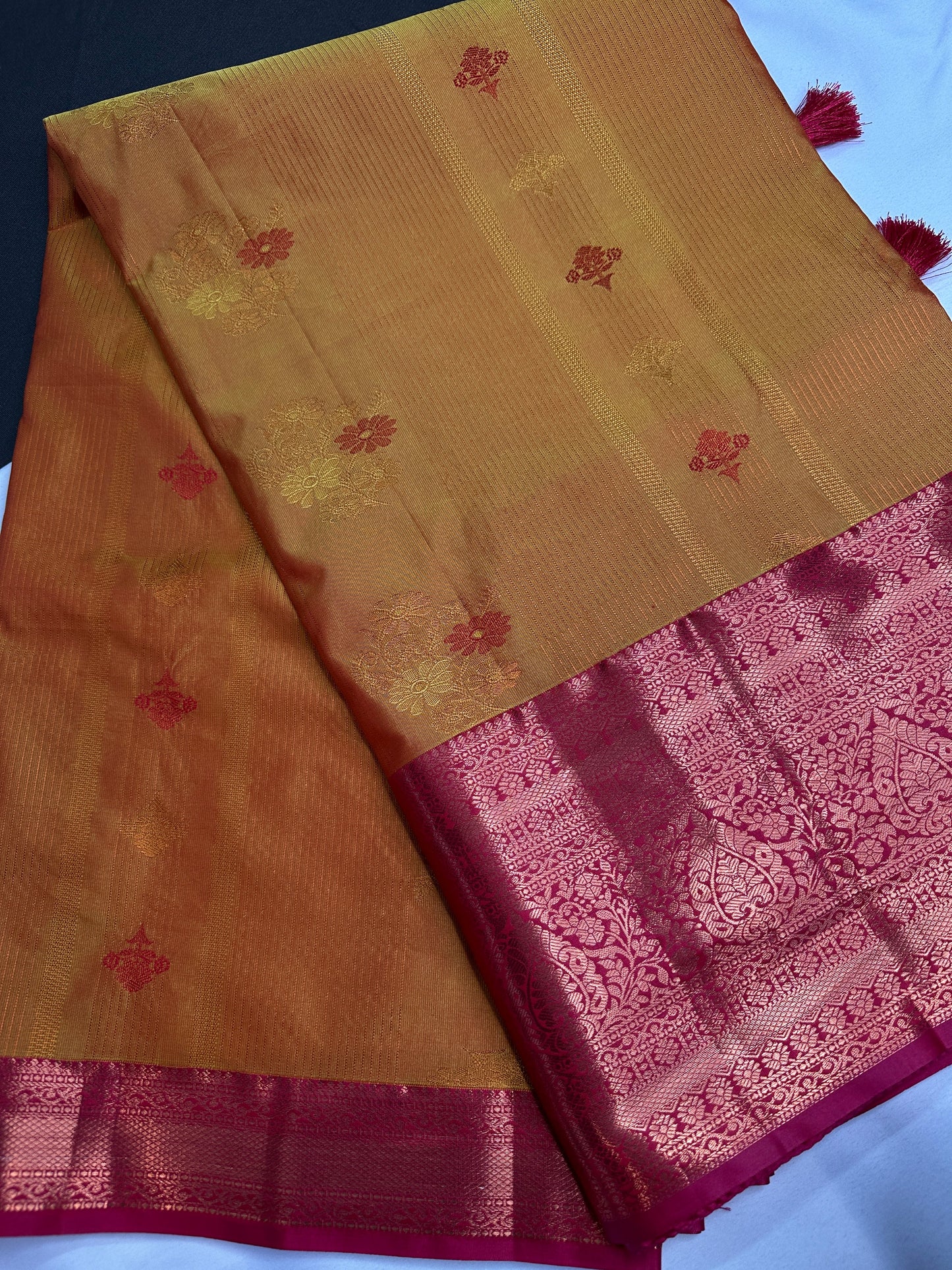 Vintage Orange  Pink Soft Silk Saree