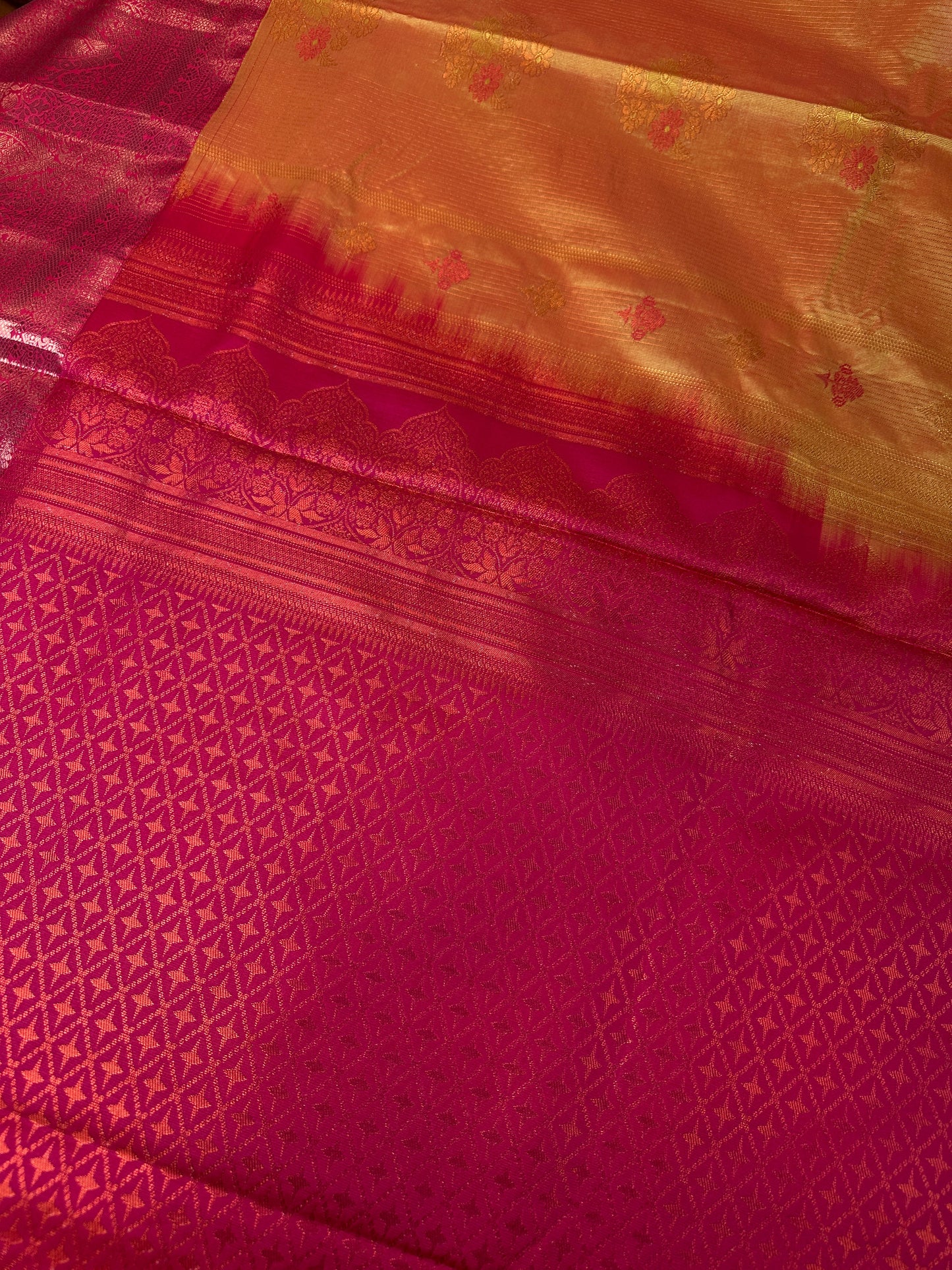 Vintage Orange  Pink Soft Silk Saree