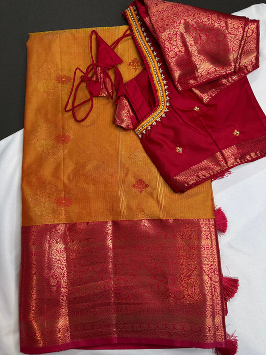 Vintage Orange  Pink Soft Silk Saree