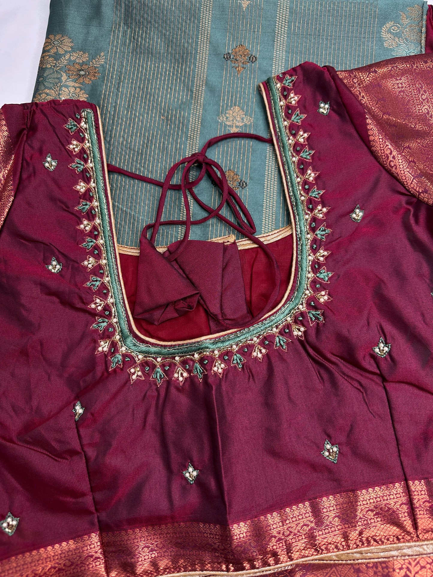 Vintage  Teal Maroon Soft Silk Saree