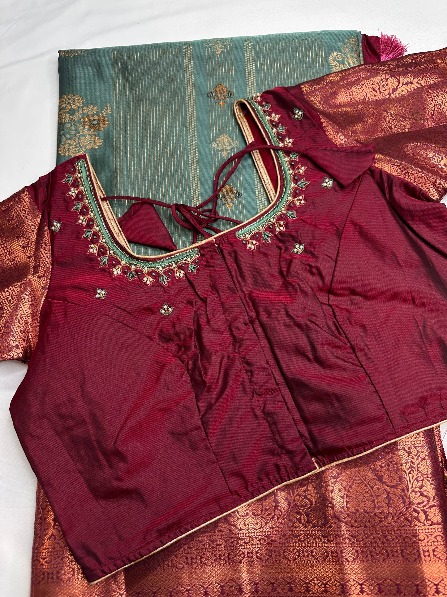 Vintage  Teal Maroon Soft Silk Saree
