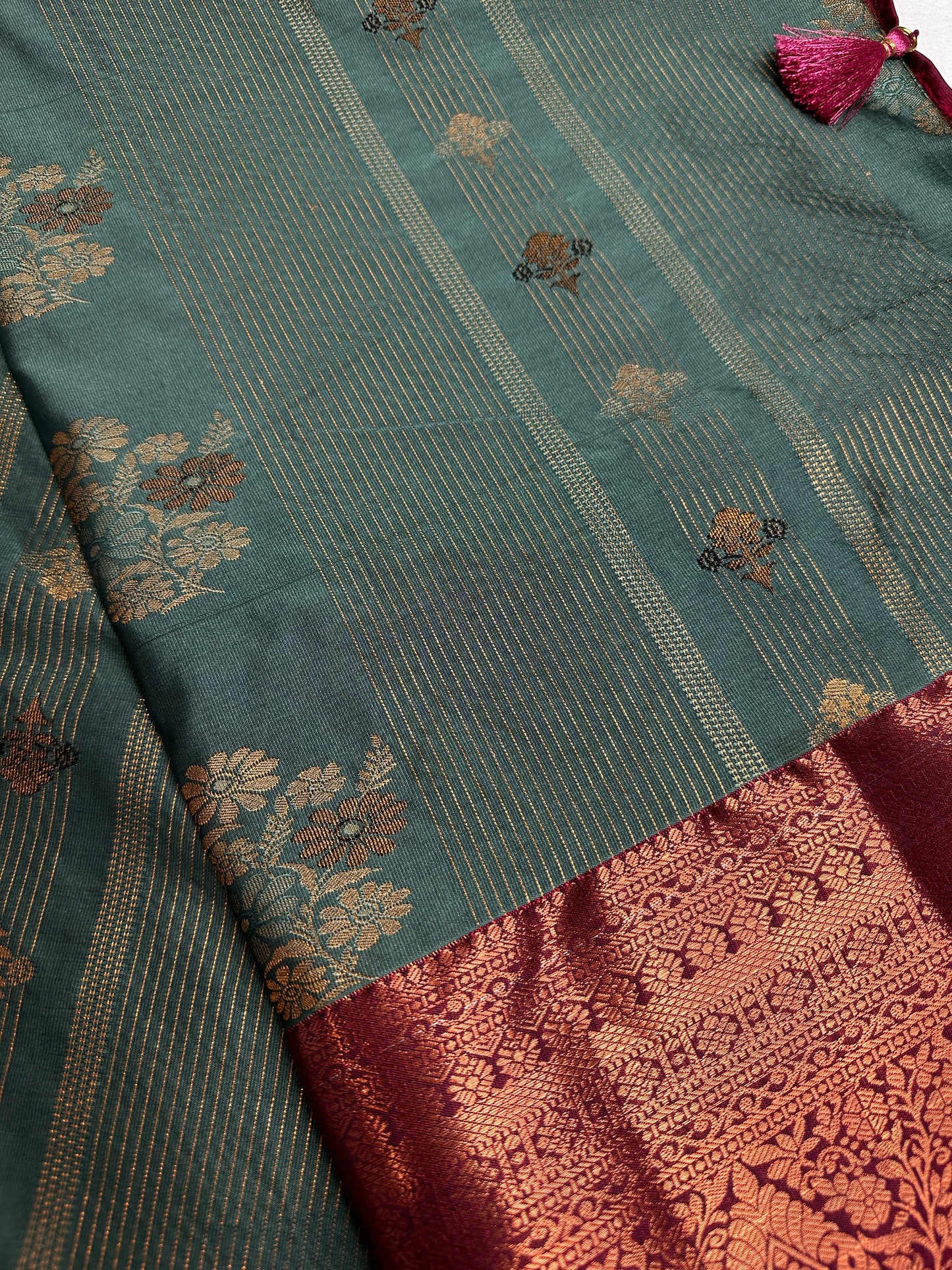 Vintage  Teal Maroon Soft Silk Saree