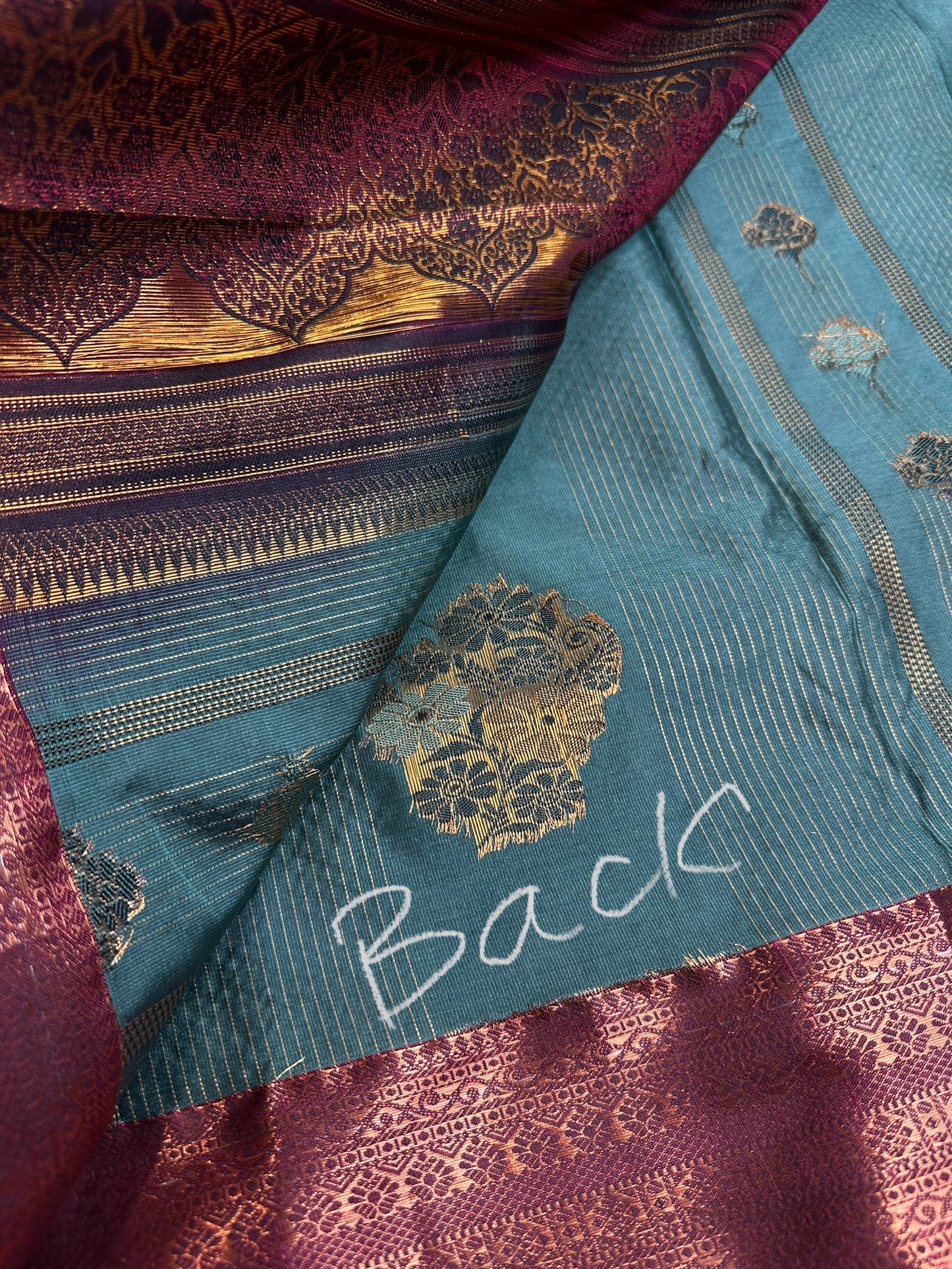 Vintage  Teal Maroon Soft Silk Saree