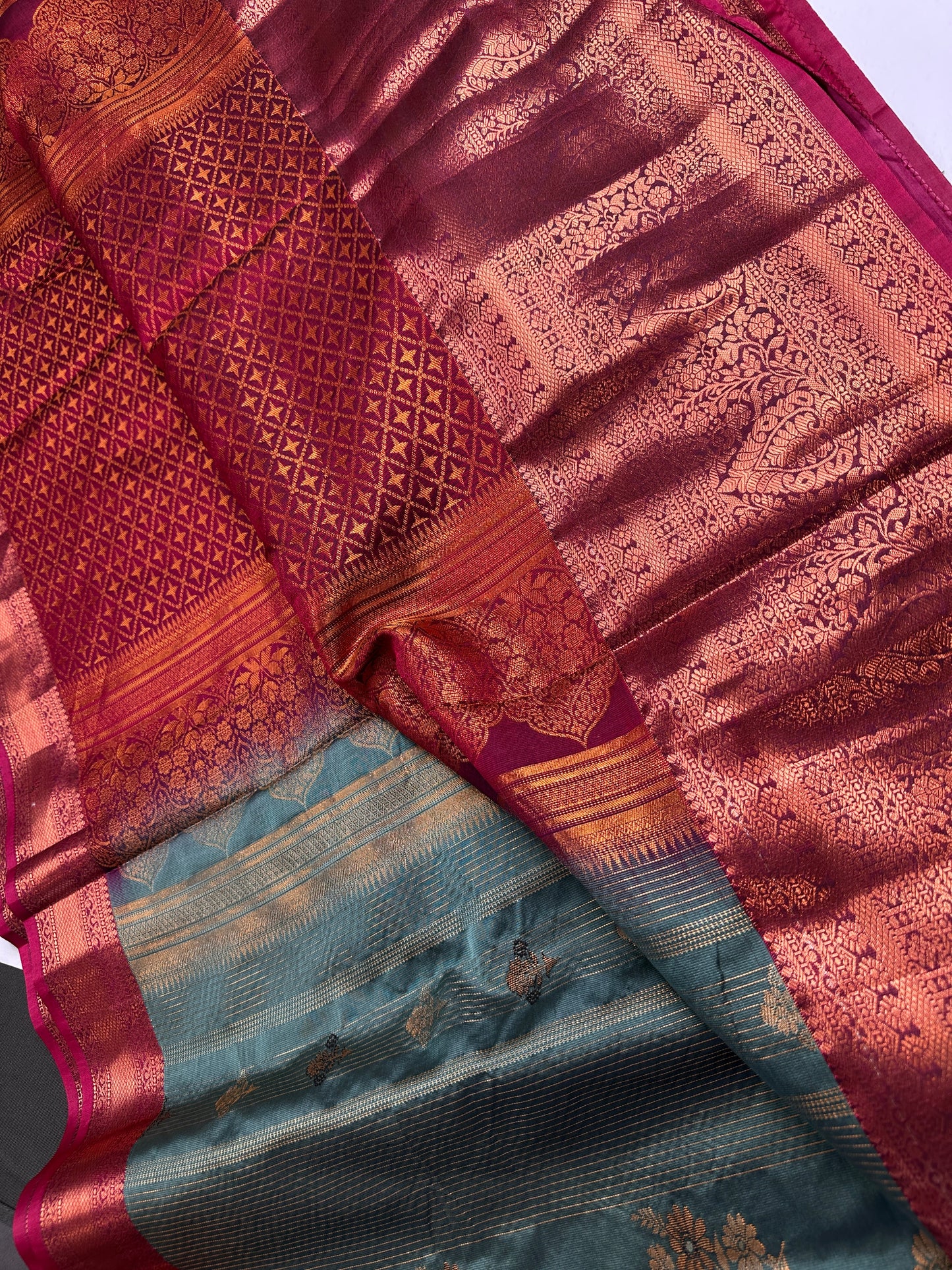 Vintage  Teal Maroon Soft Silk Saree