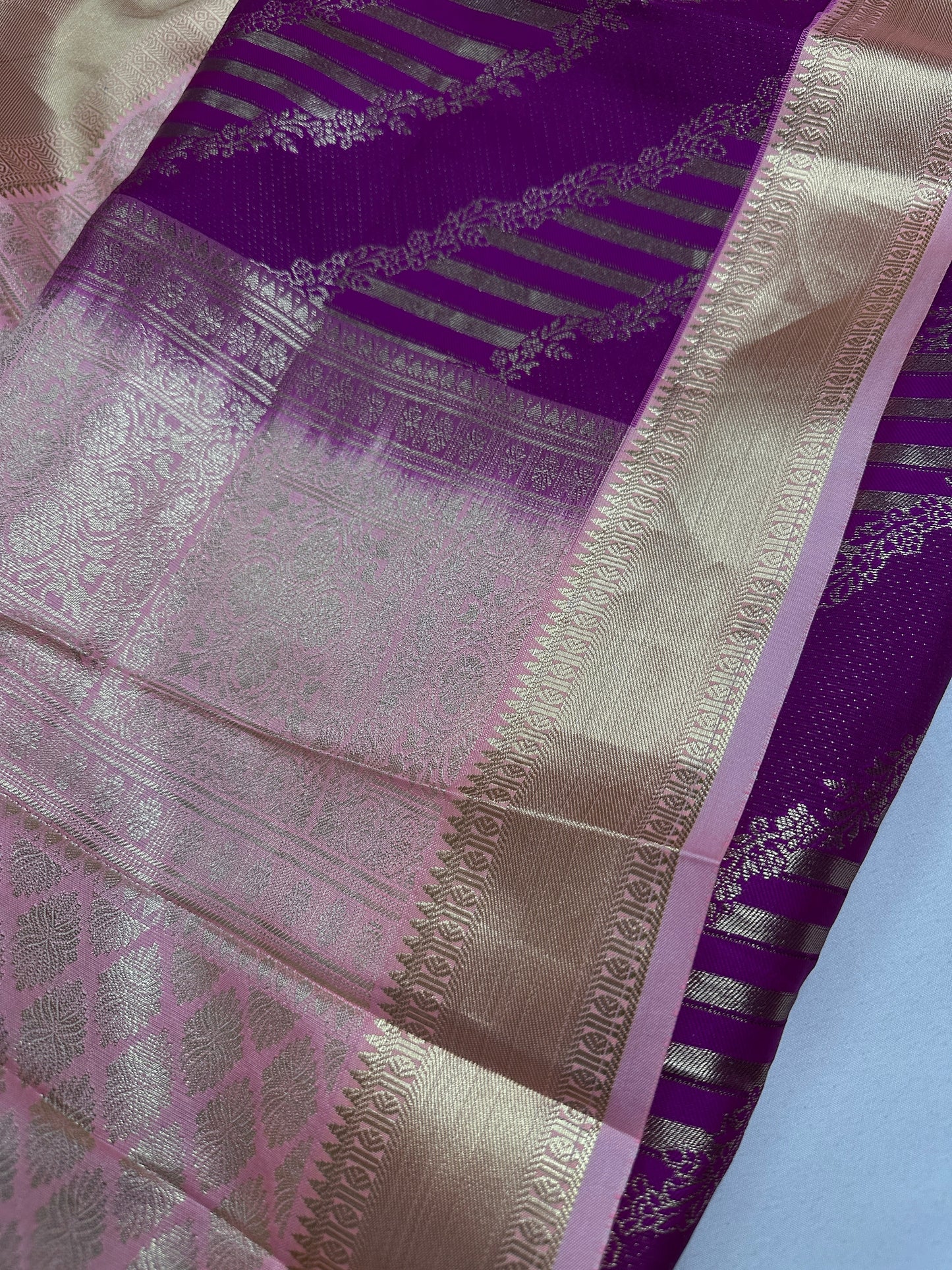 Purple Pink Brocade Semi Kanchi Silk  Saree