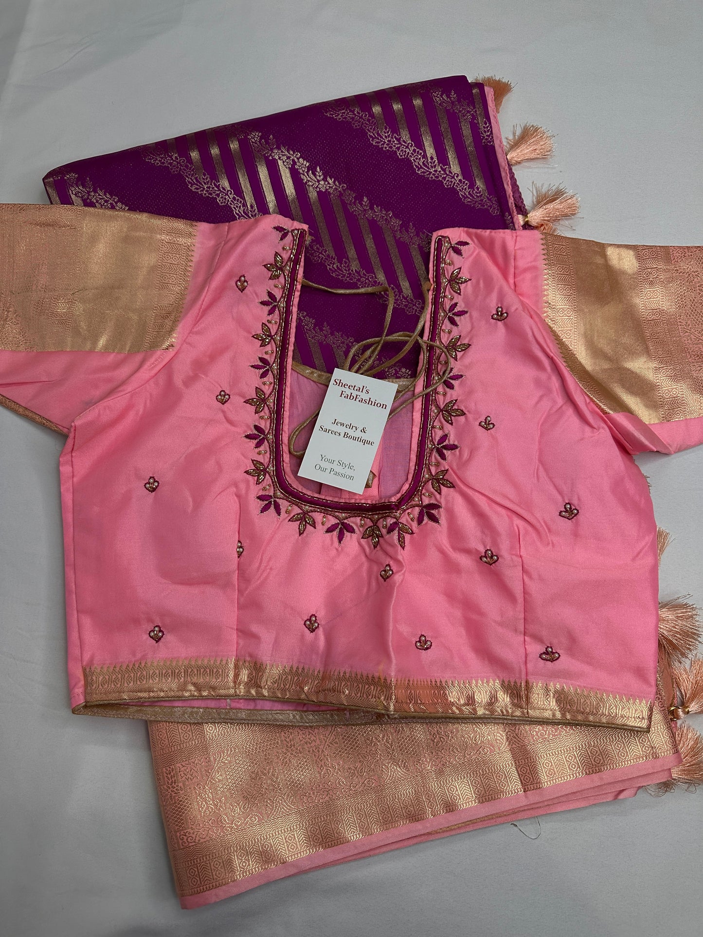 Purple Pink Brocade Semi Kanchi Silk  Saree
