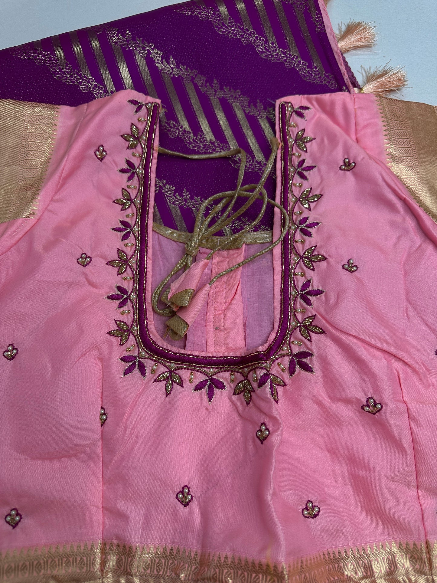 Purple Pink Brocade Semi Kanchi Silk  Saree