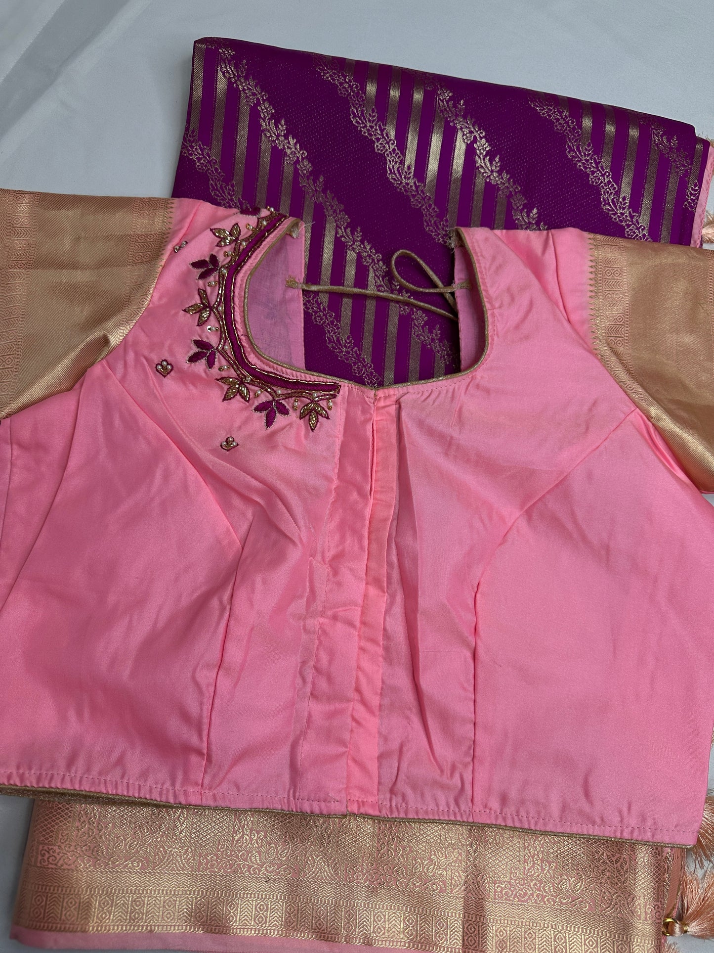 Purple Pink Brocade Semi Kanchi Silk  Saree