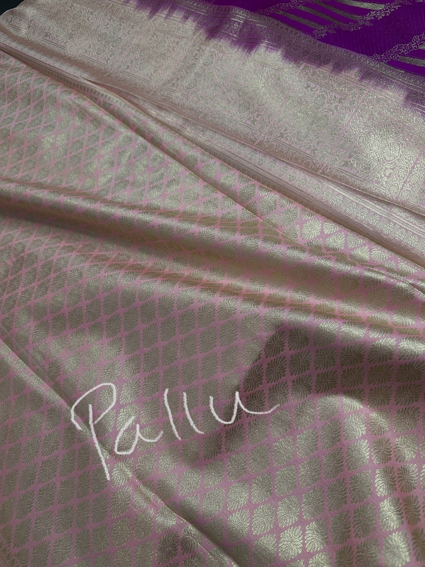 Purple Pink Brocade Semi Kanchi Silk  Saree