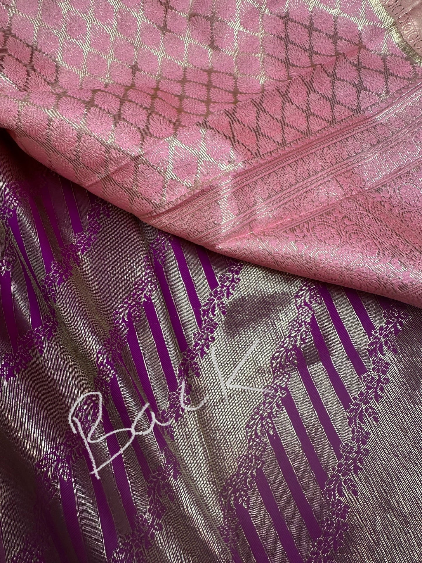 Purple Pink Brocade Semi Kanchi Silk  Saree