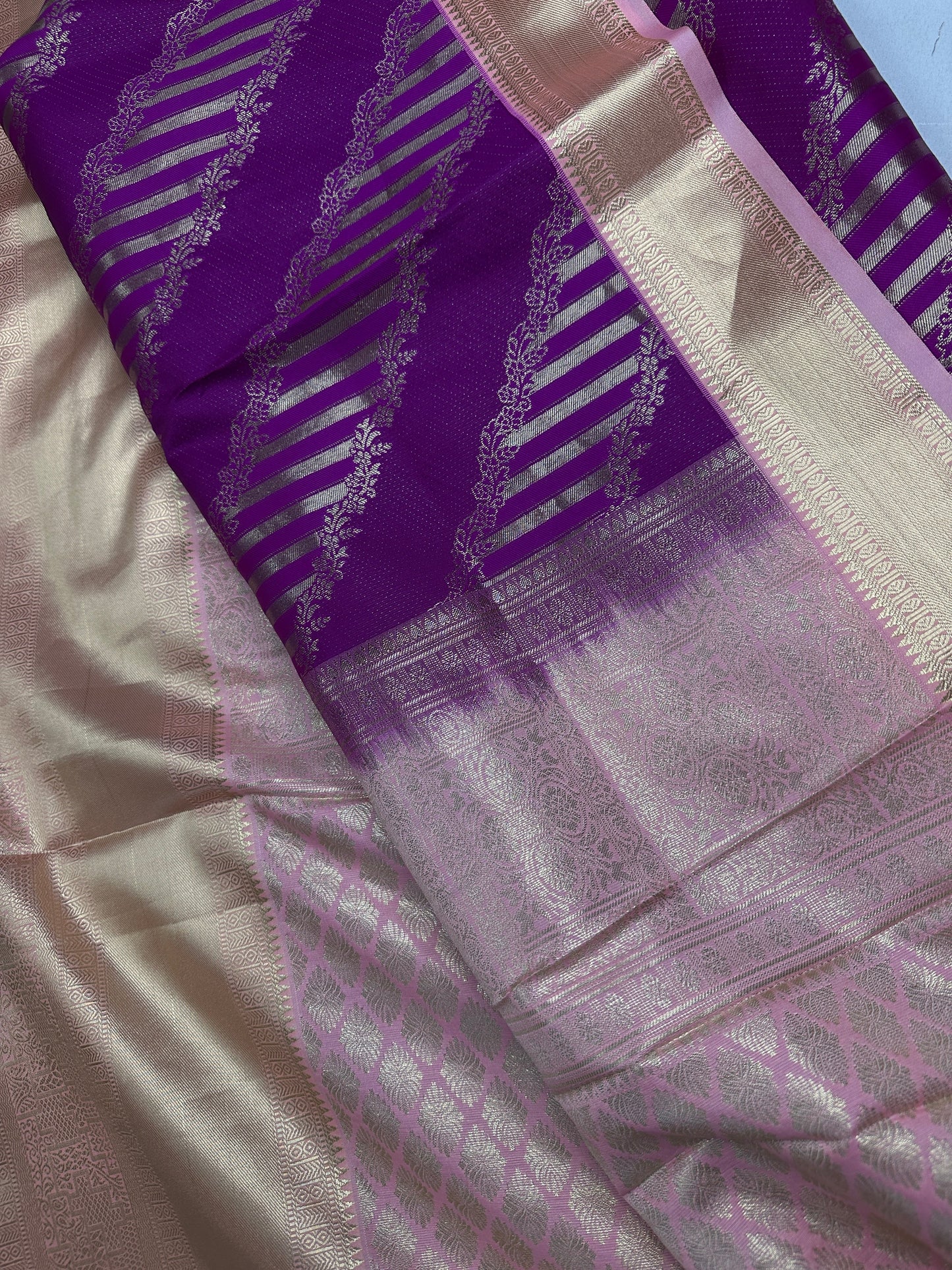 Purple Pink Brocade Semi Kanchi Silk  Saree