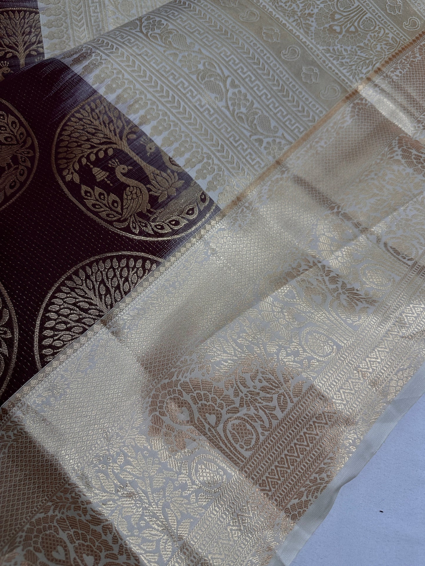 Brown Brocade Semi Kanchi Silk  Saree