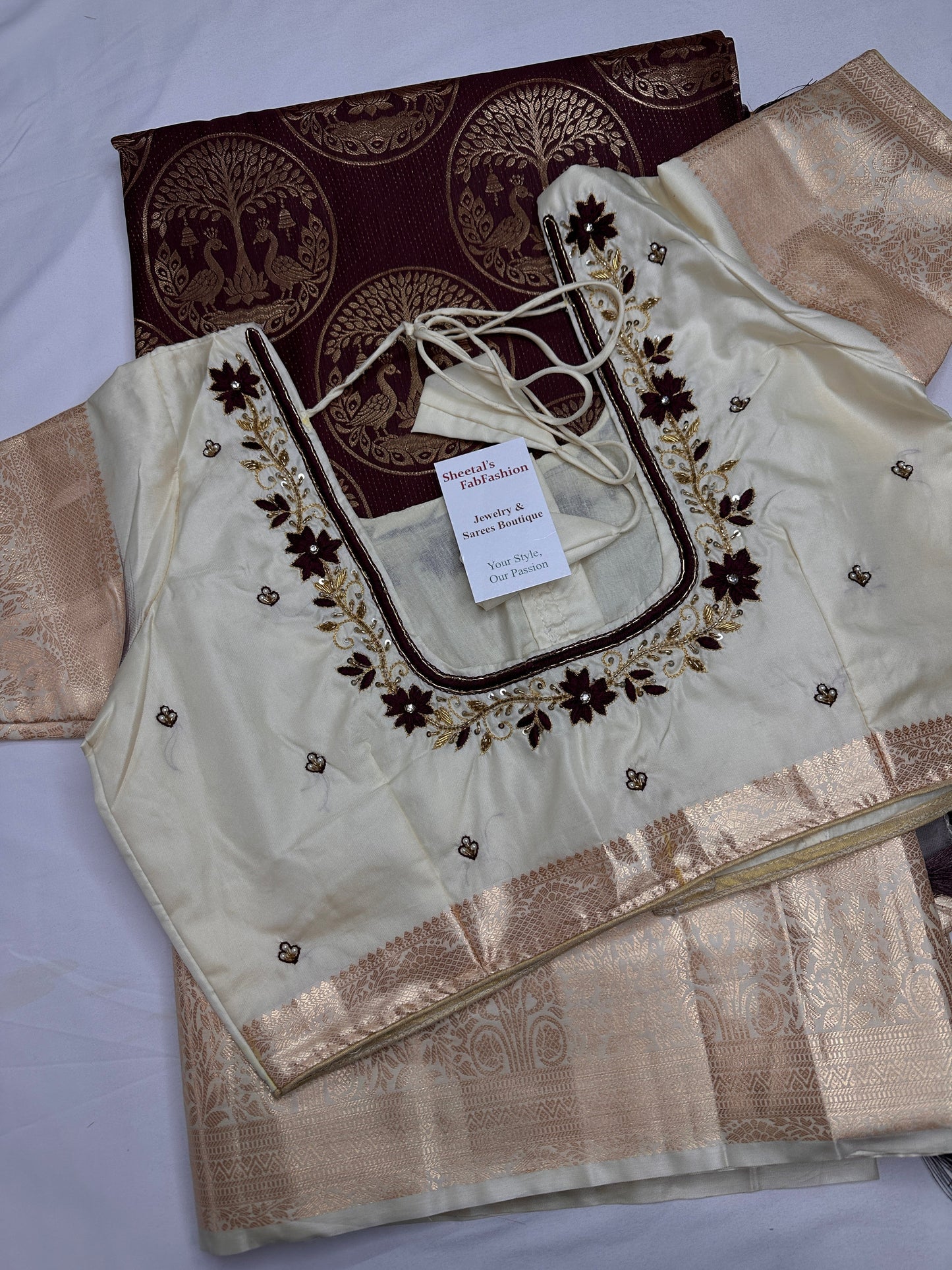 Brown Brocade Semi Kanchi Silk  Saree