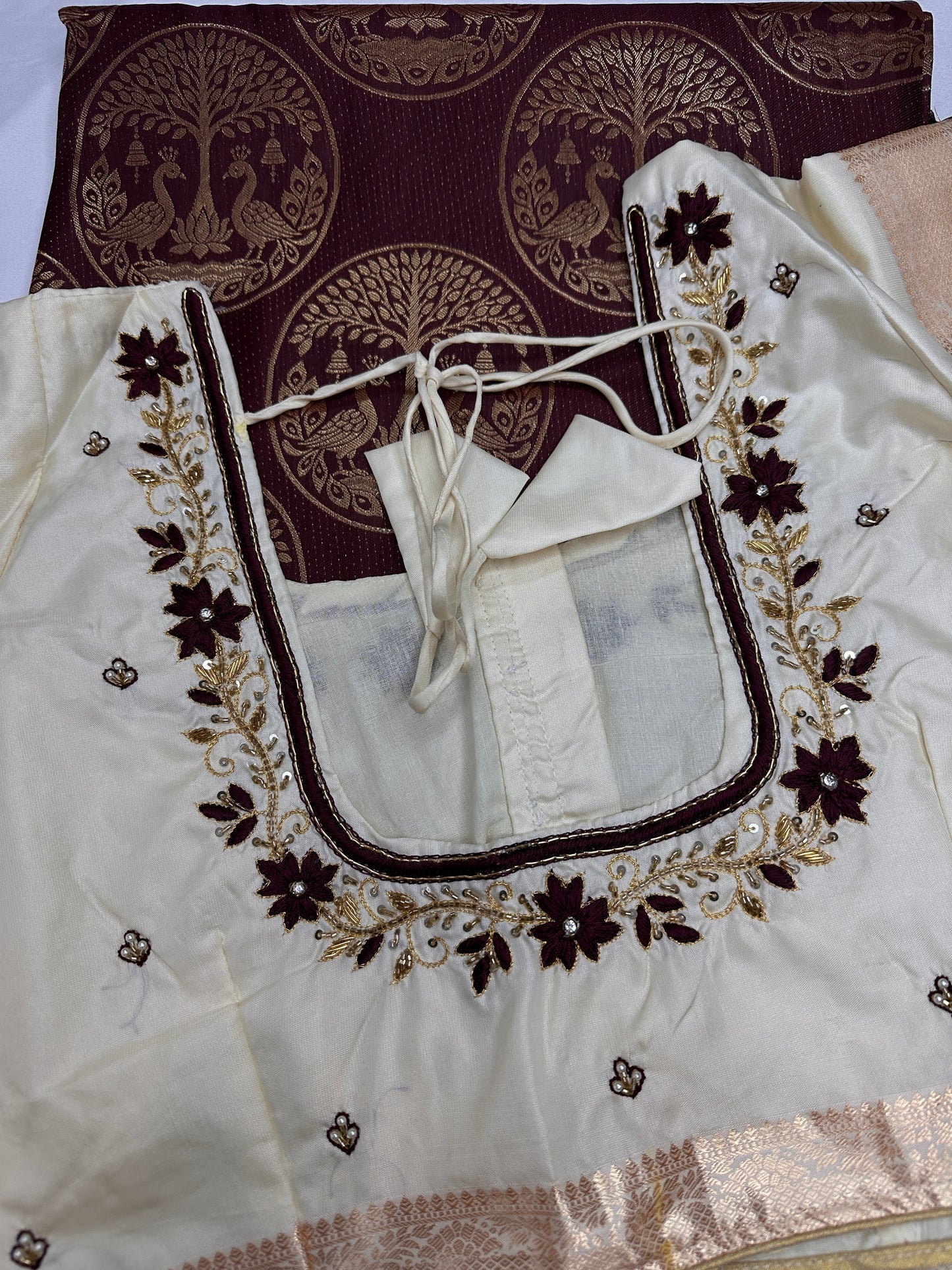 Brown Brocade Semi Kanchi Silk  Saree