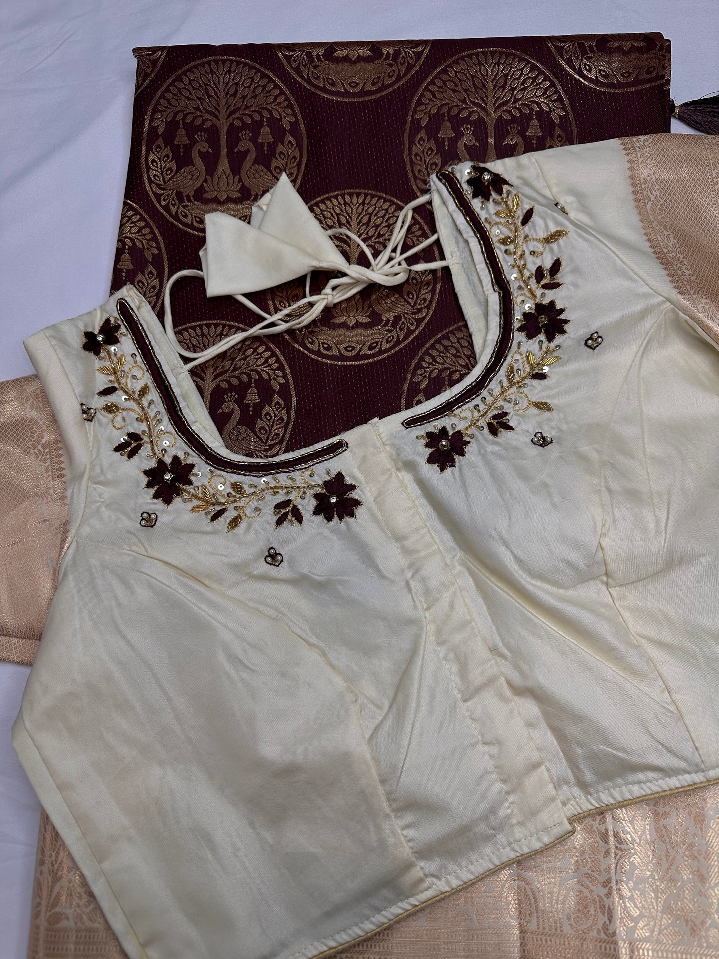Brown Brocade Semi Kanchi Silk  Saree