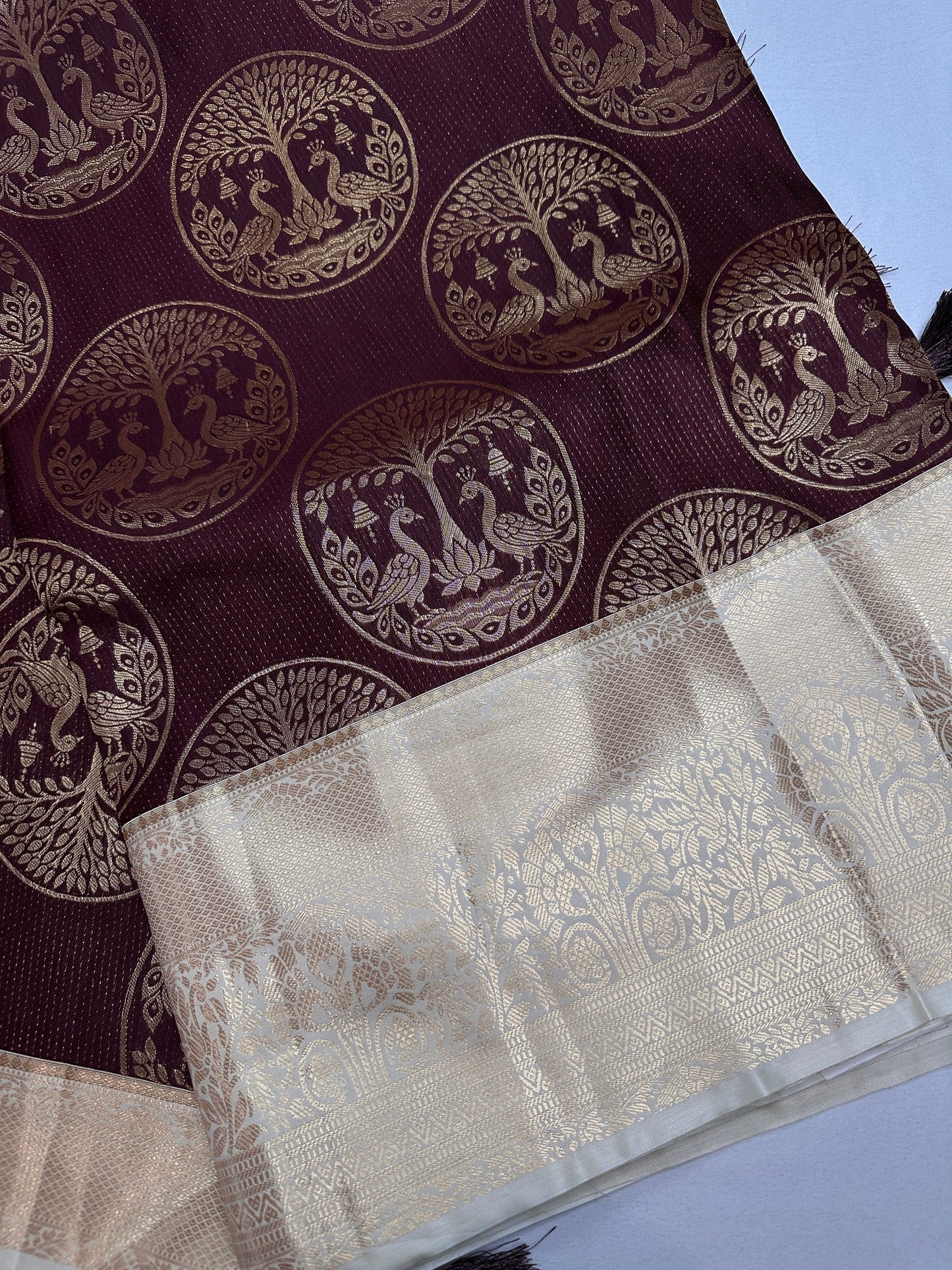 Brown Brocade Semi Kanchi Silk  Saree