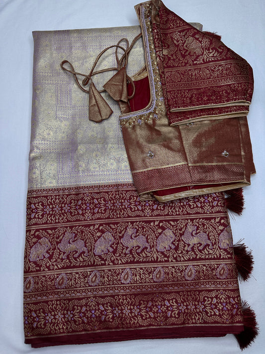 Lavender Brocade Semi Kanchi Silk  Saree
