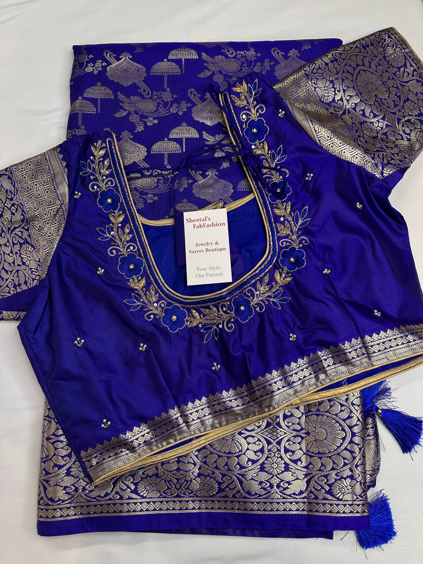 Blue Brocade Semi Kanchi Silk  Saree