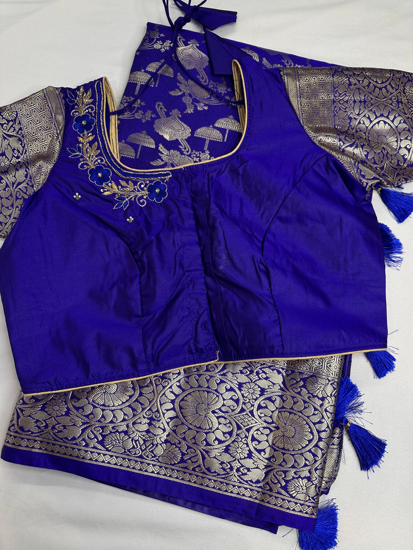 Blue Brocade Semi Kanchi Silk  Saree