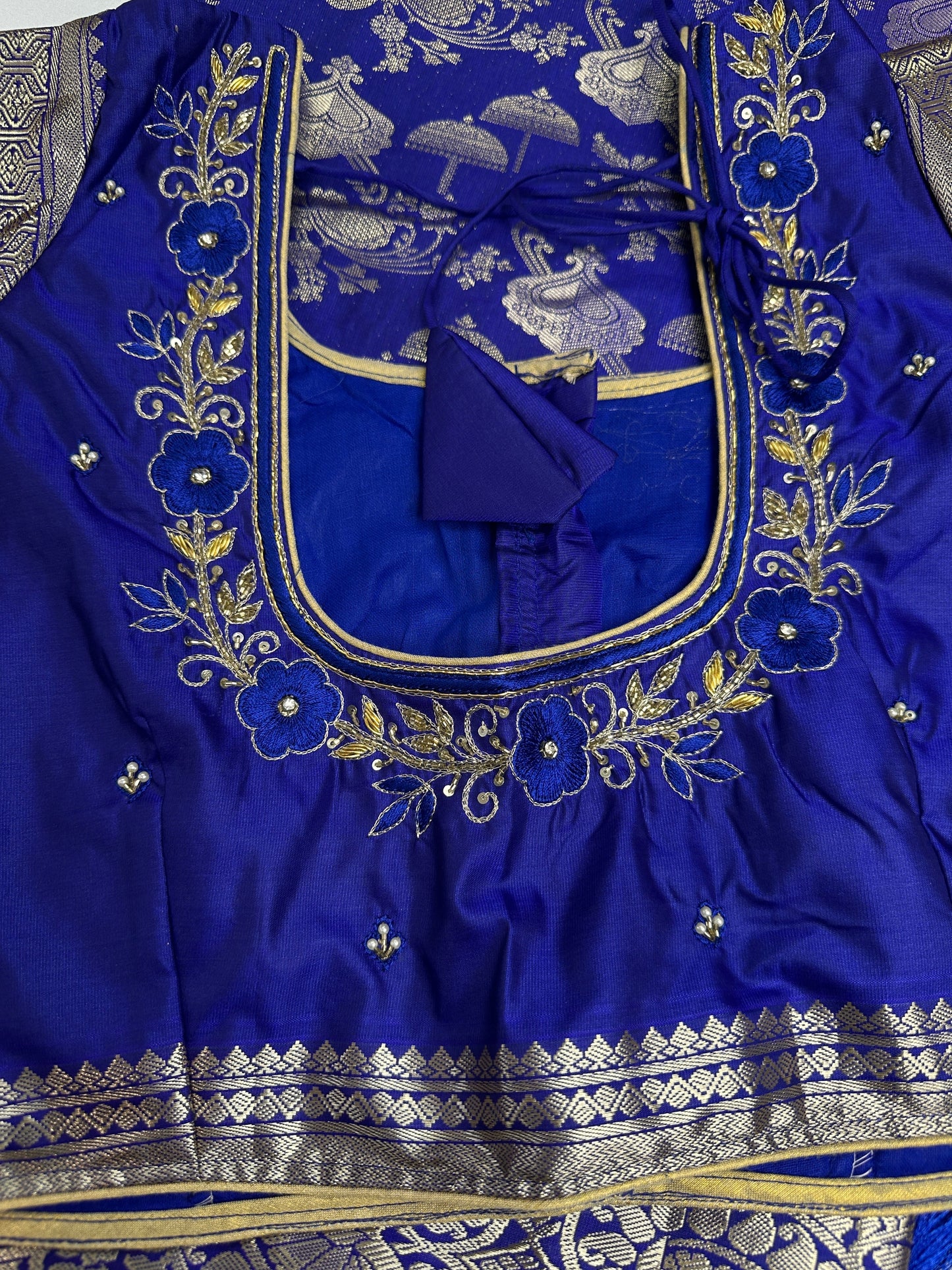 Blue Brocade Semi Kanchi Silk  Saree