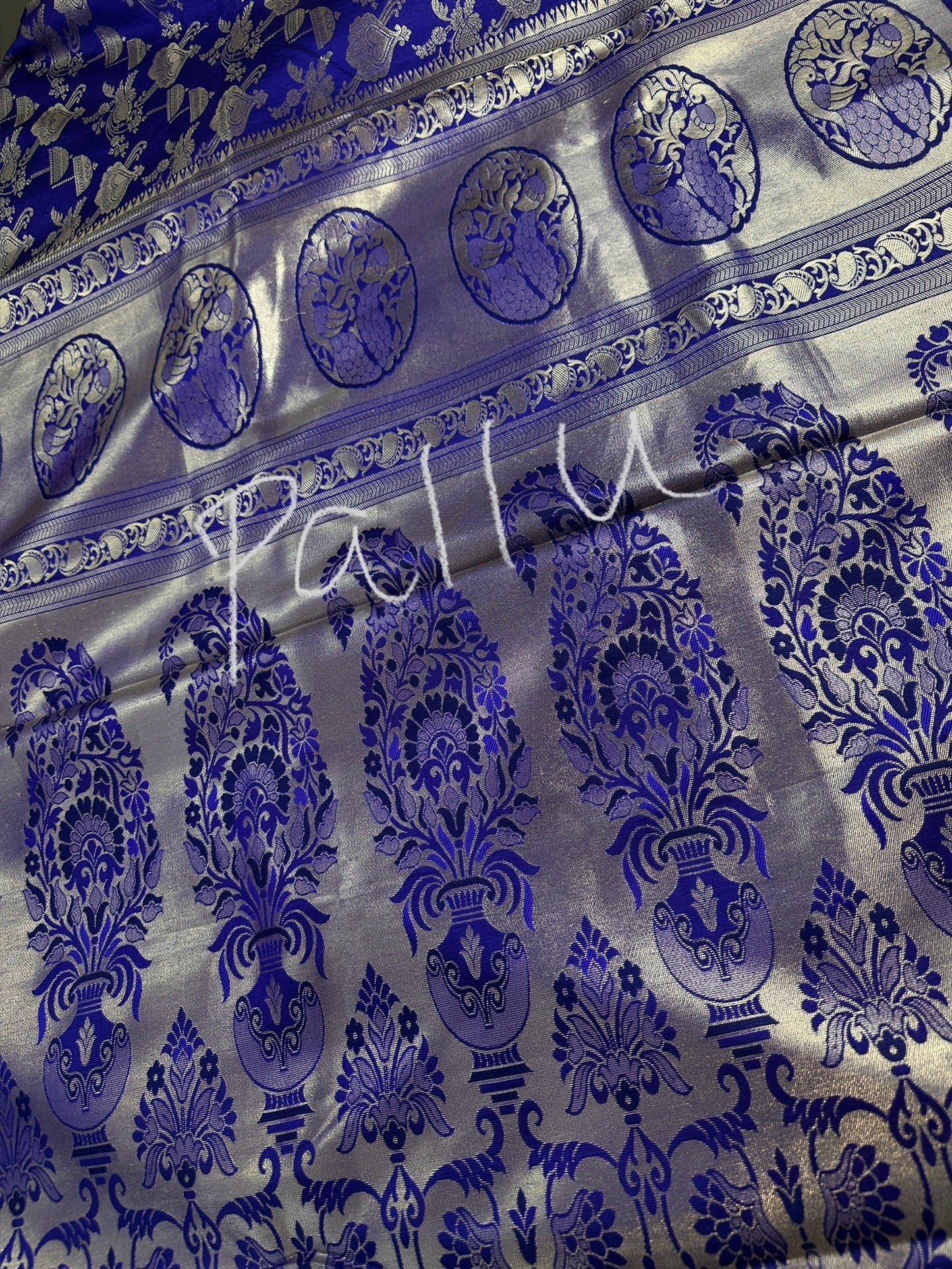 Blue Brocade Semi Kanchi Silk  Saree