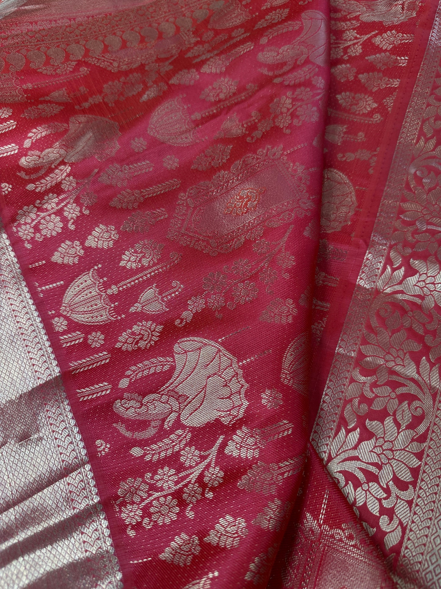 Red Brocade Semi Kanchi Silk  Saree