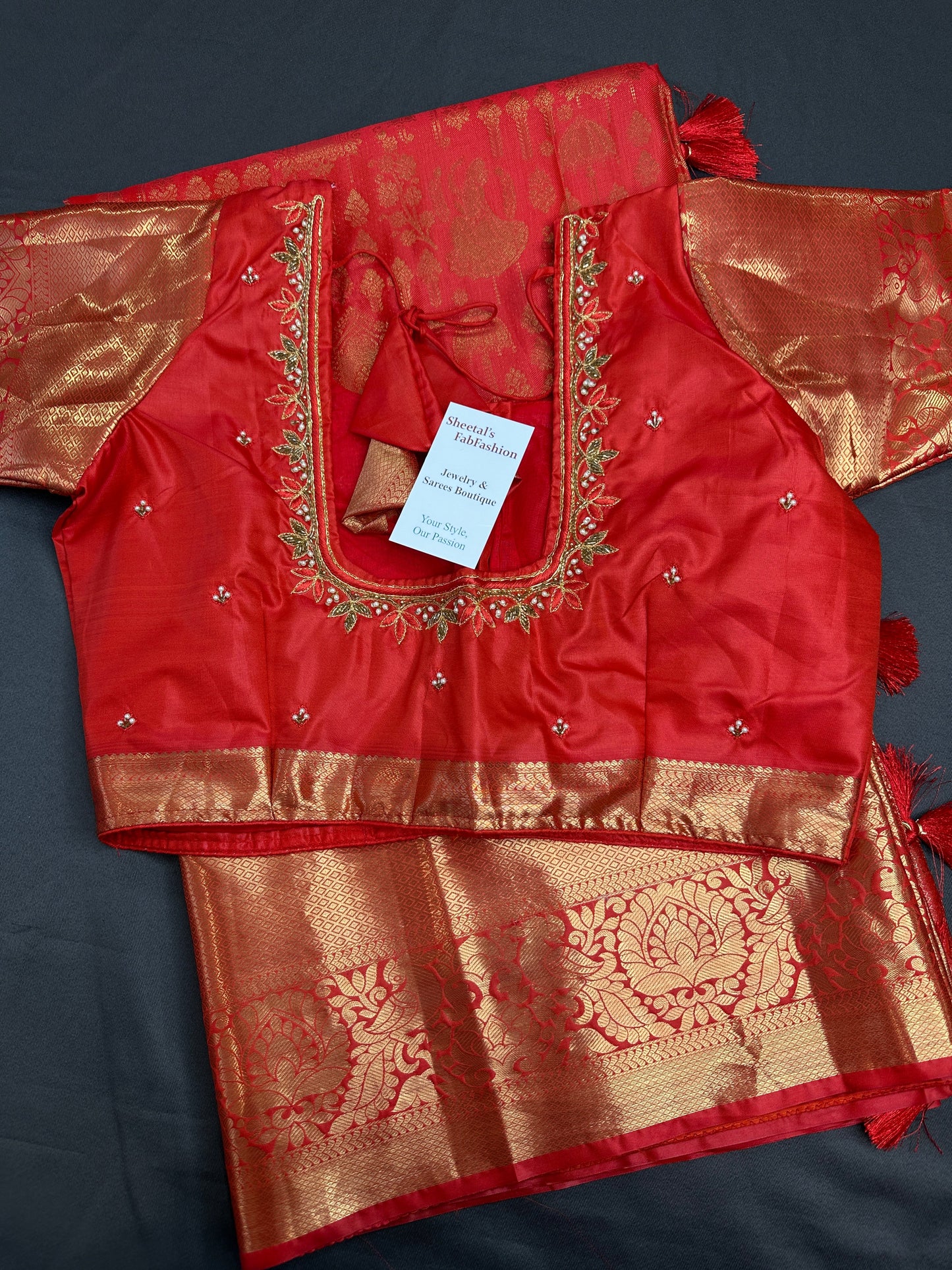 Red Brocade Semi Kanchi Silk  Saree